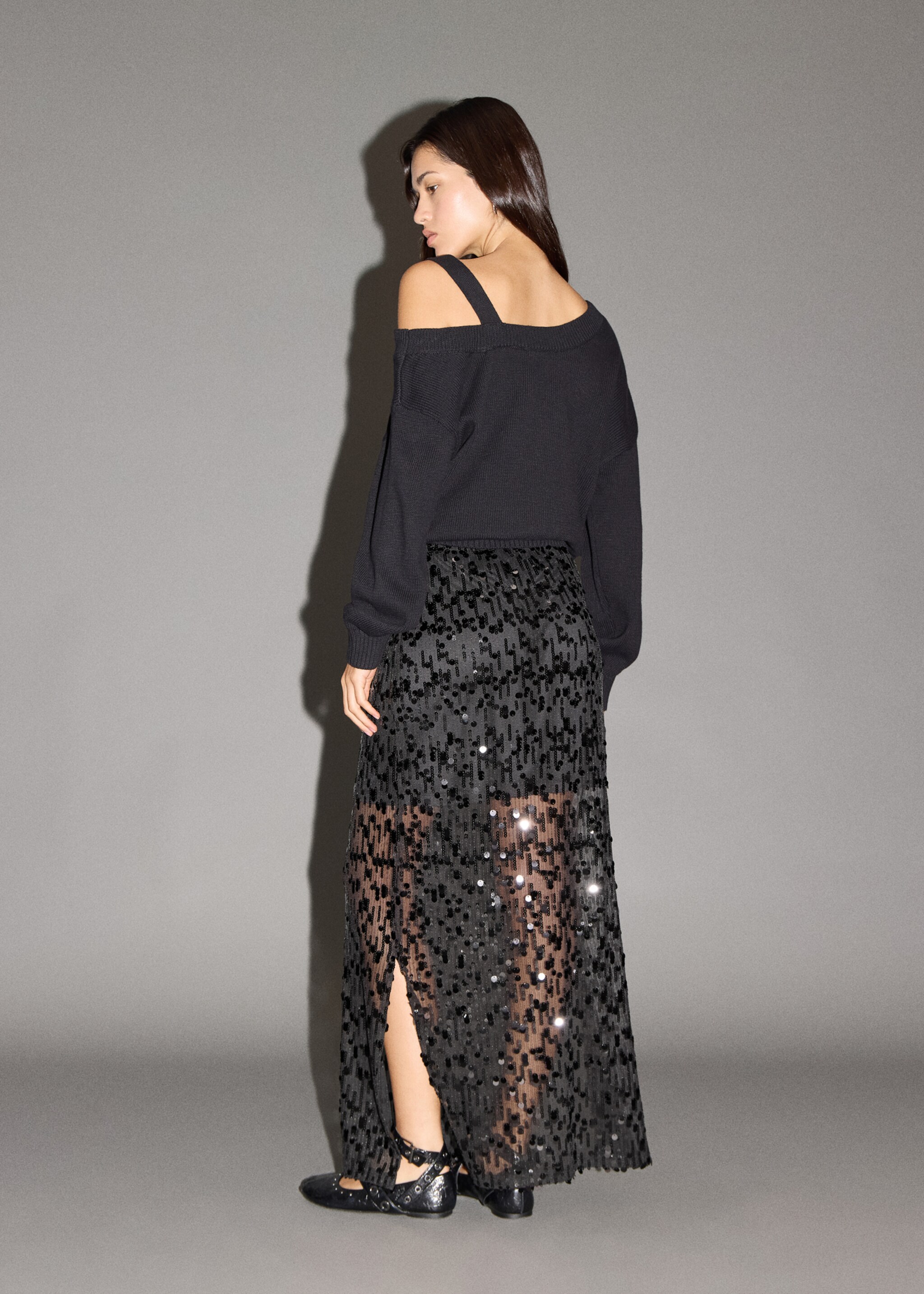 Sequin skirt - Reverse of the article, Black. Ref: 17098273-01.
