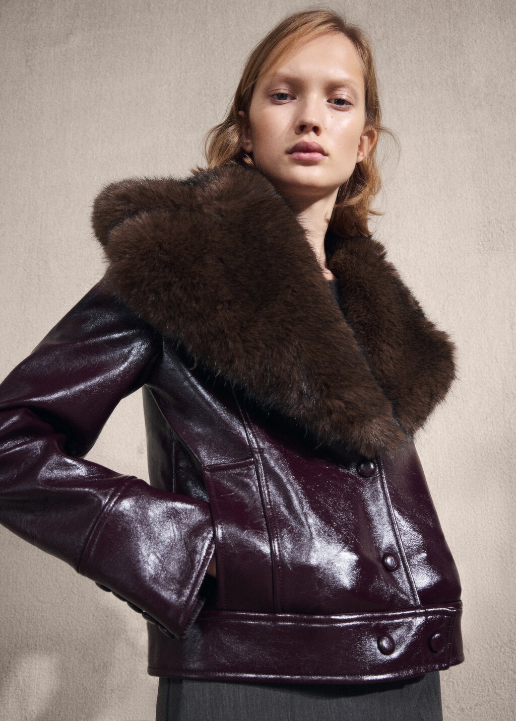 Faux-effect jacket with fur-effect collar