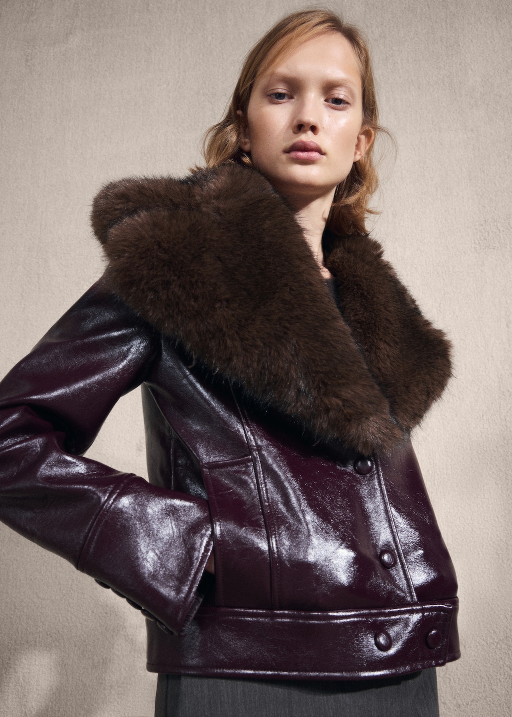Faux-effect jacket with fur-effect collar