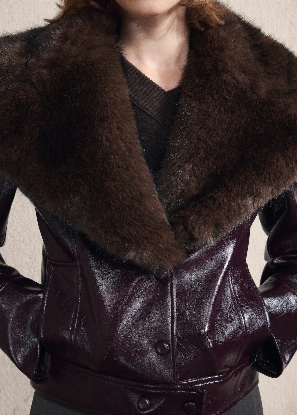 Faux-effect jacket with fur-effect collar