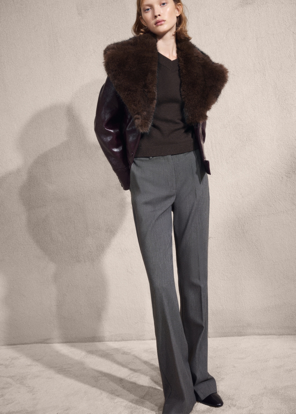 Faux-effect jacket with fur-effect collar