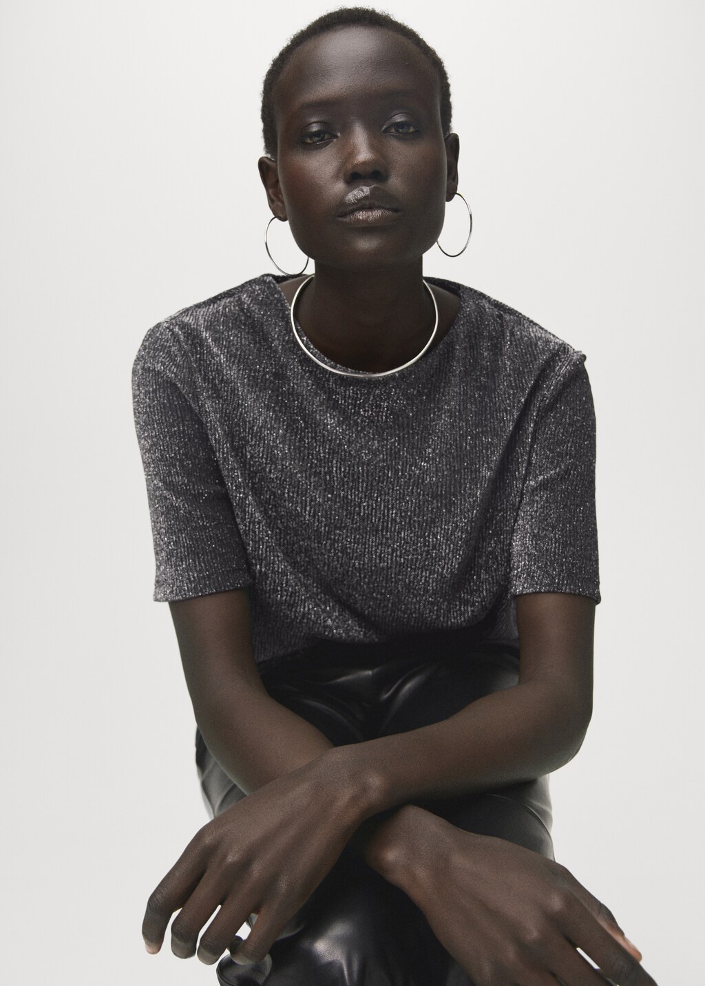 Short-sleeved lurex t-shirt