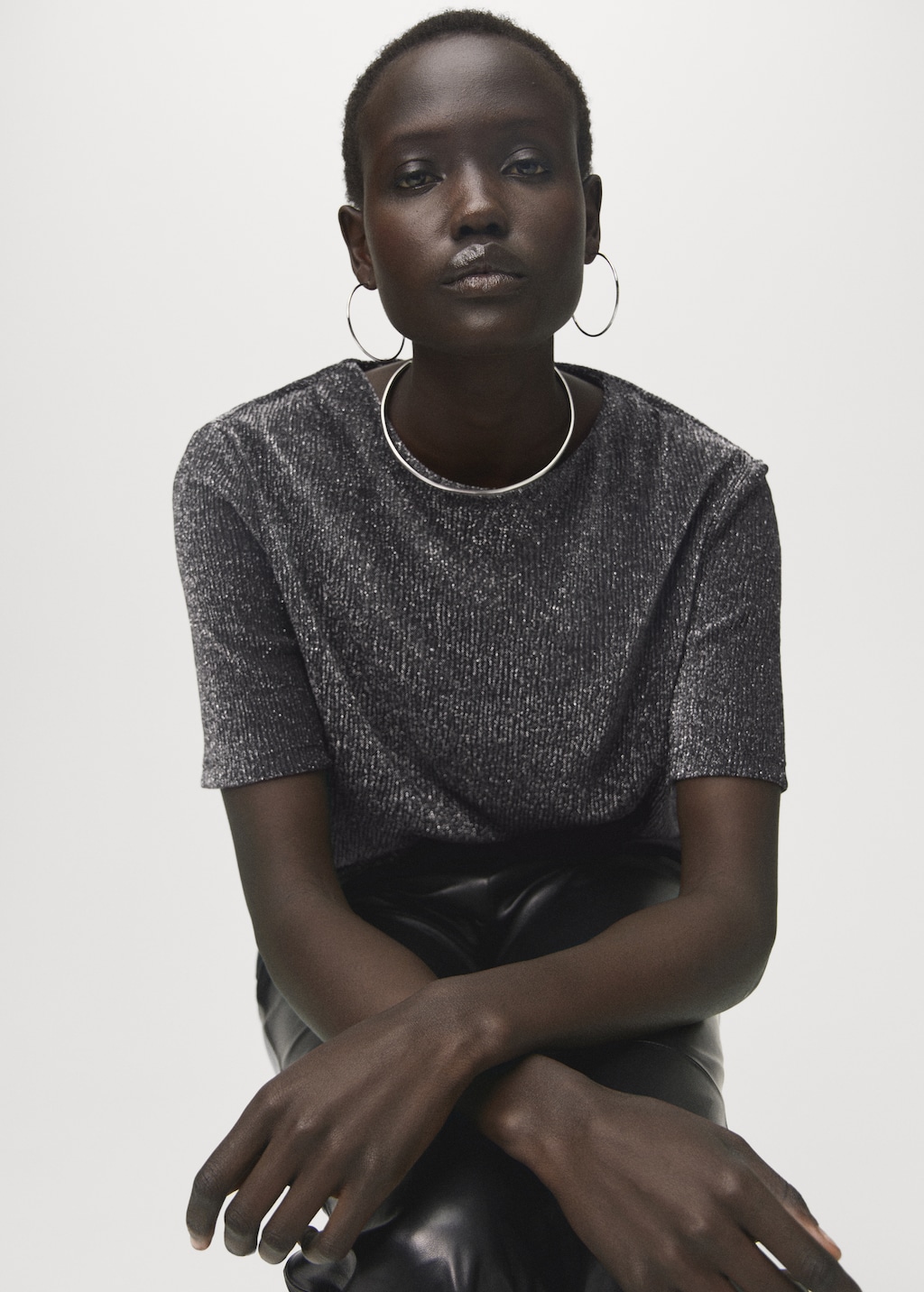 Short-sleeved lurex t-shirt