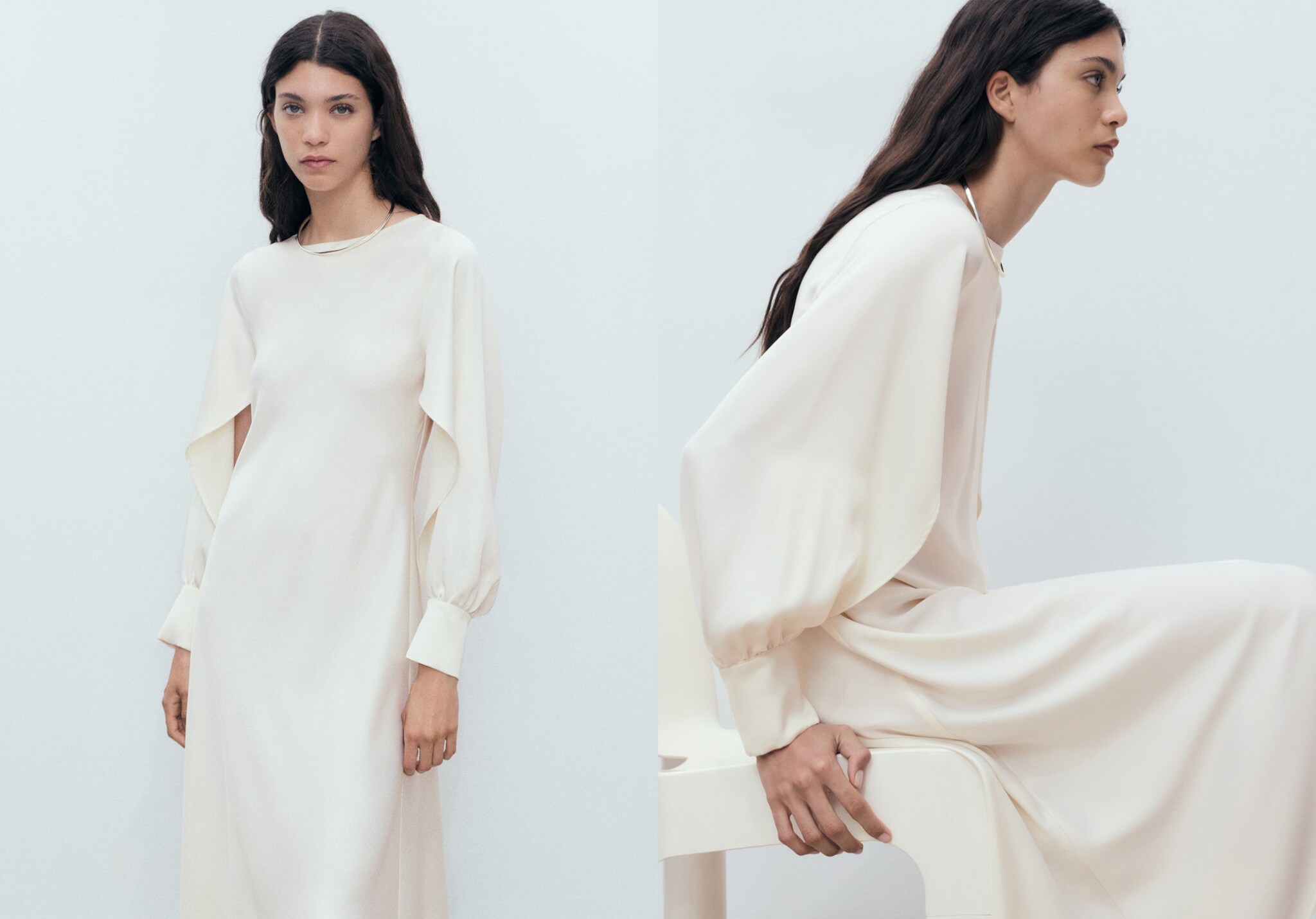 Satin dress with slit sleeves - Panoramic plane