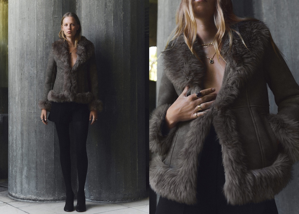 Suede-effect faux-fur jacket