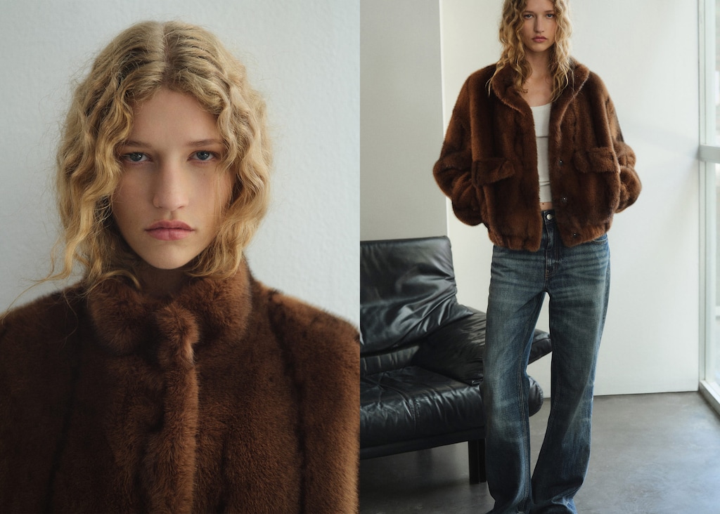 Faux-fur jacket with pockets