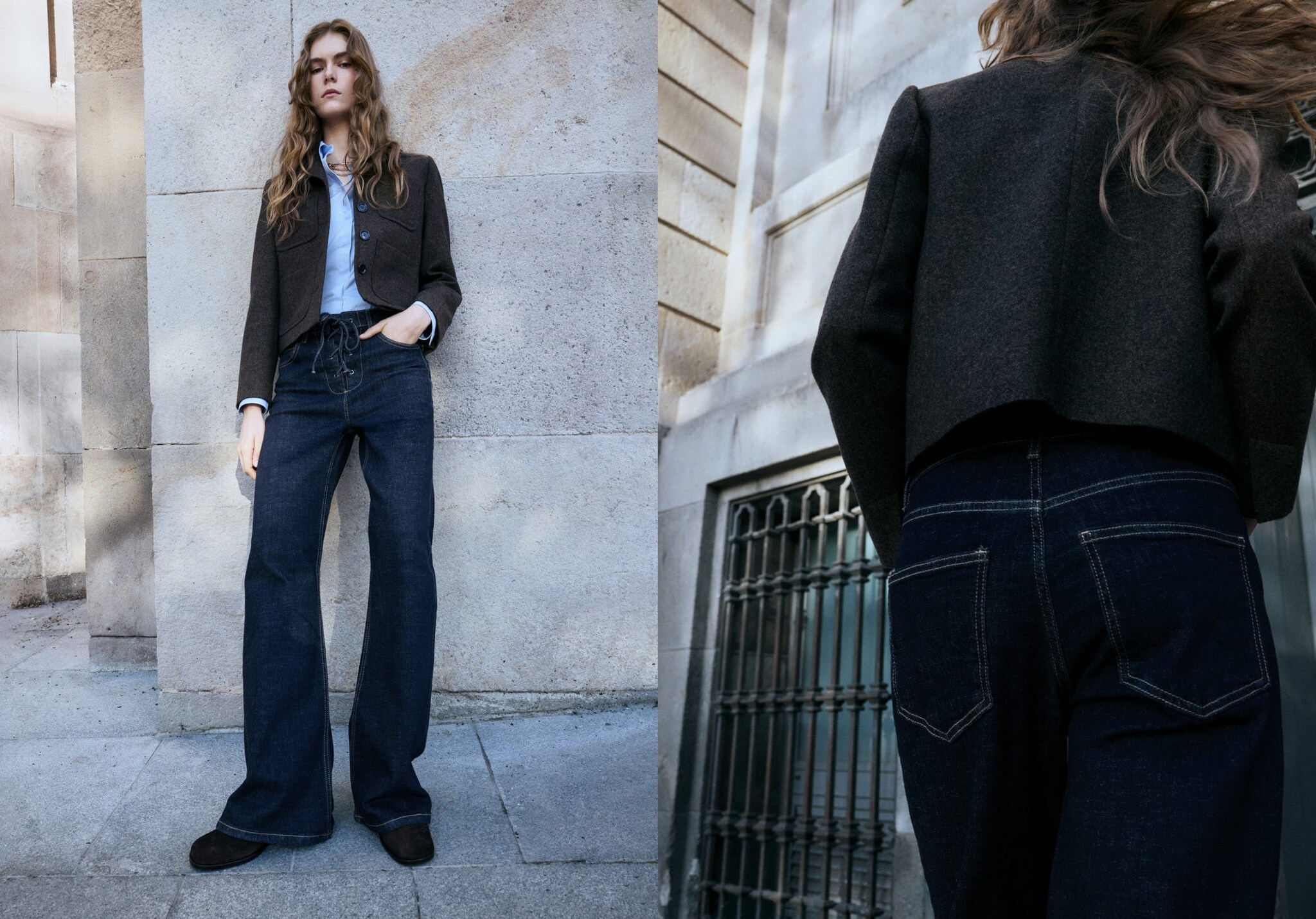 Flared jeans with drawstrings - Panoramic plane