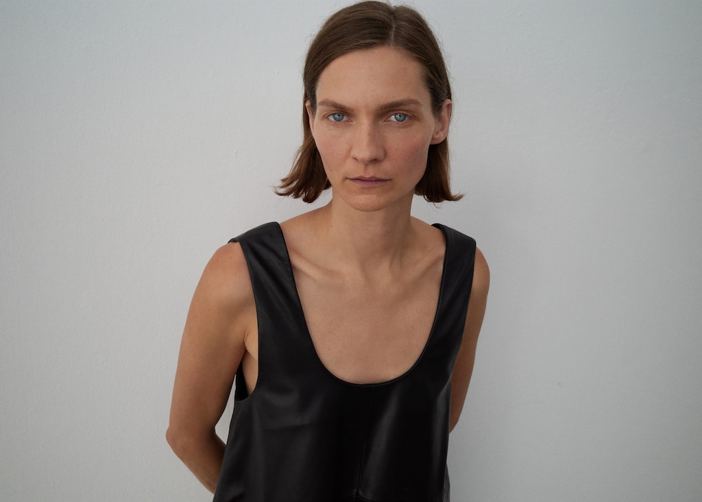 100% leather midi-dress