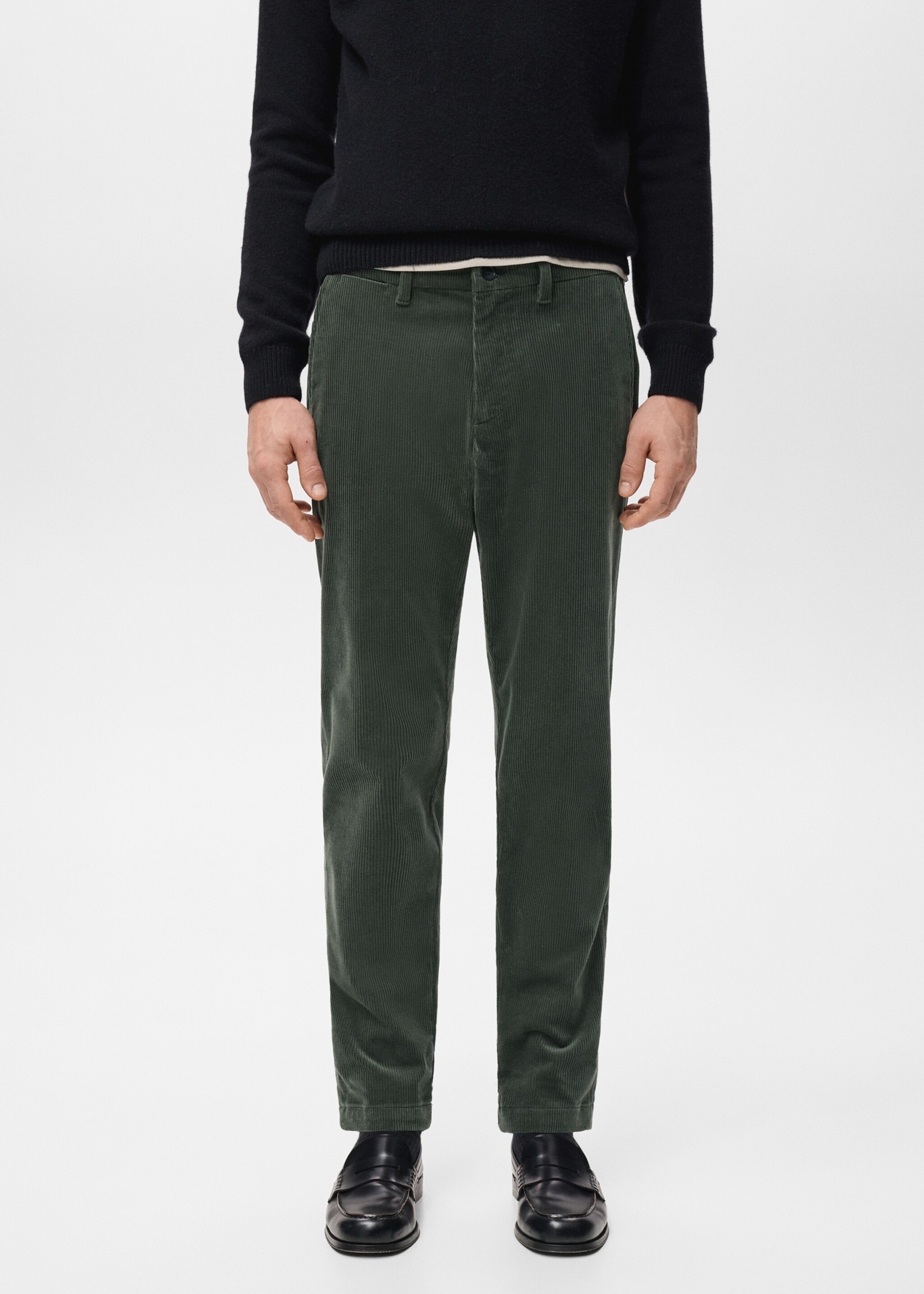 Corduroy slim-fit trousers - Medium plane, Khaki. Ref: 27001195-00.