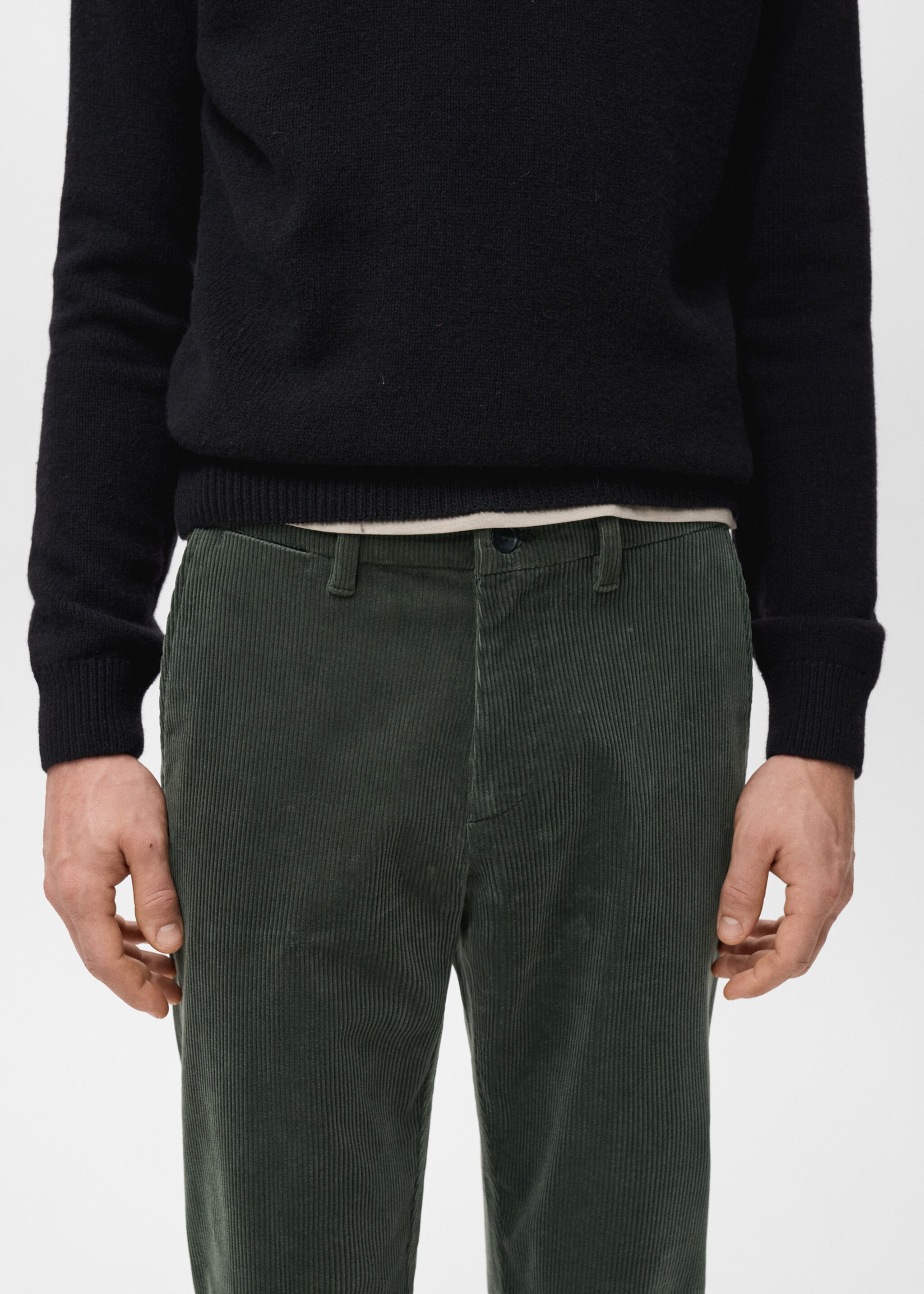Corduroy slim-fit trousers - Details of the article 1, Khaki. Ref: 27001195-00.