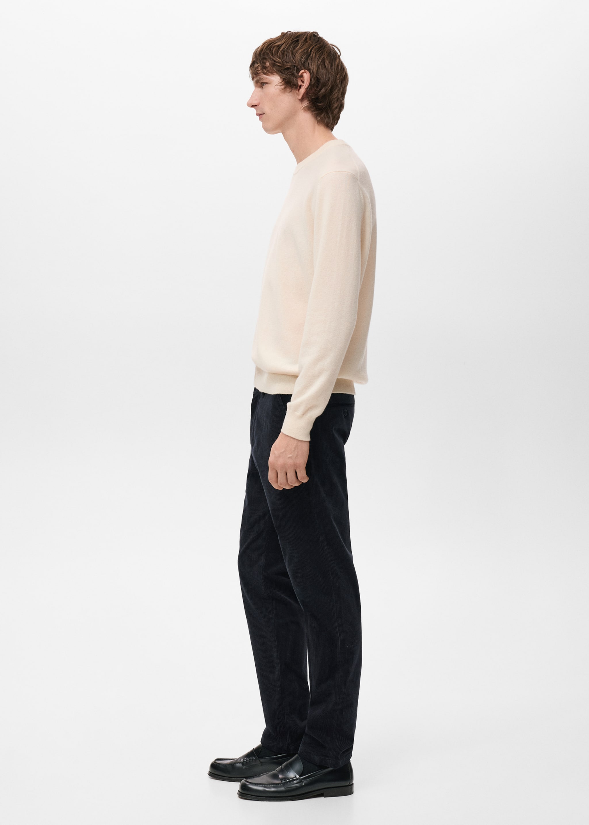 Corduroy slim-fit trousers - Details of the article 2, Navy. Ref: 27001195-00.