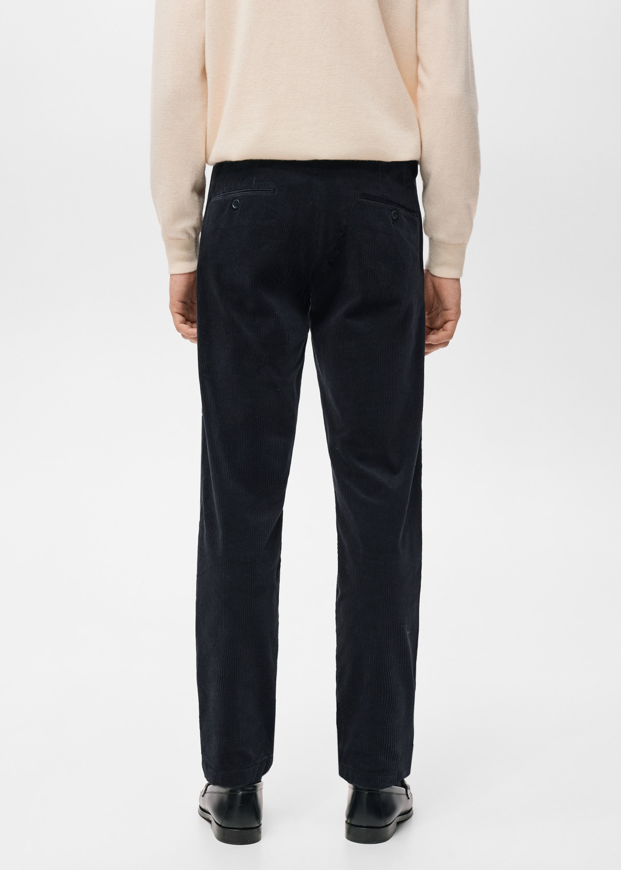 Corduroy slim-fit trousers - Reverse of the article, Navy. Ref: 27001195-00.