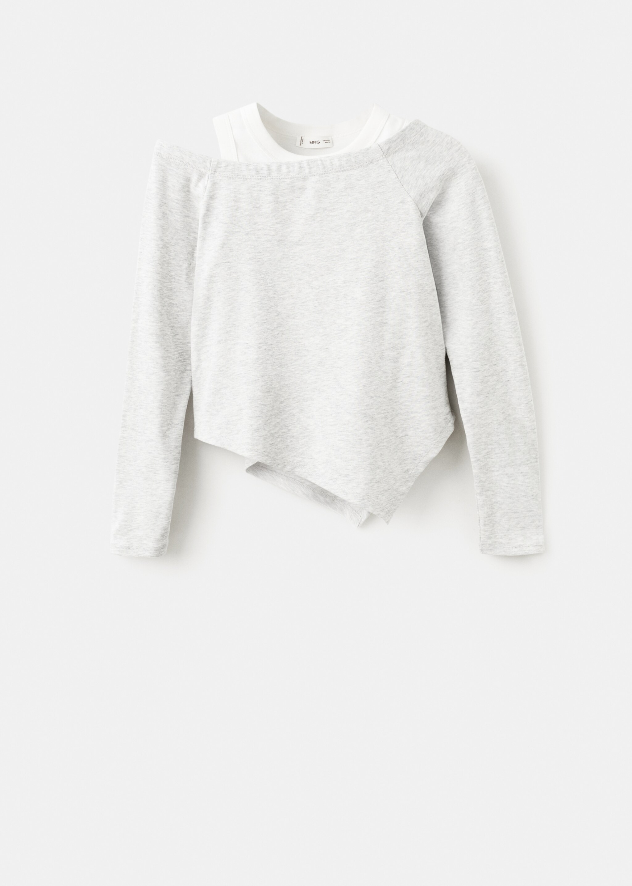 Asymmetrical double-effect t-shirt - Article without model, Medium Heather Grey. Ref: 27001333-00.