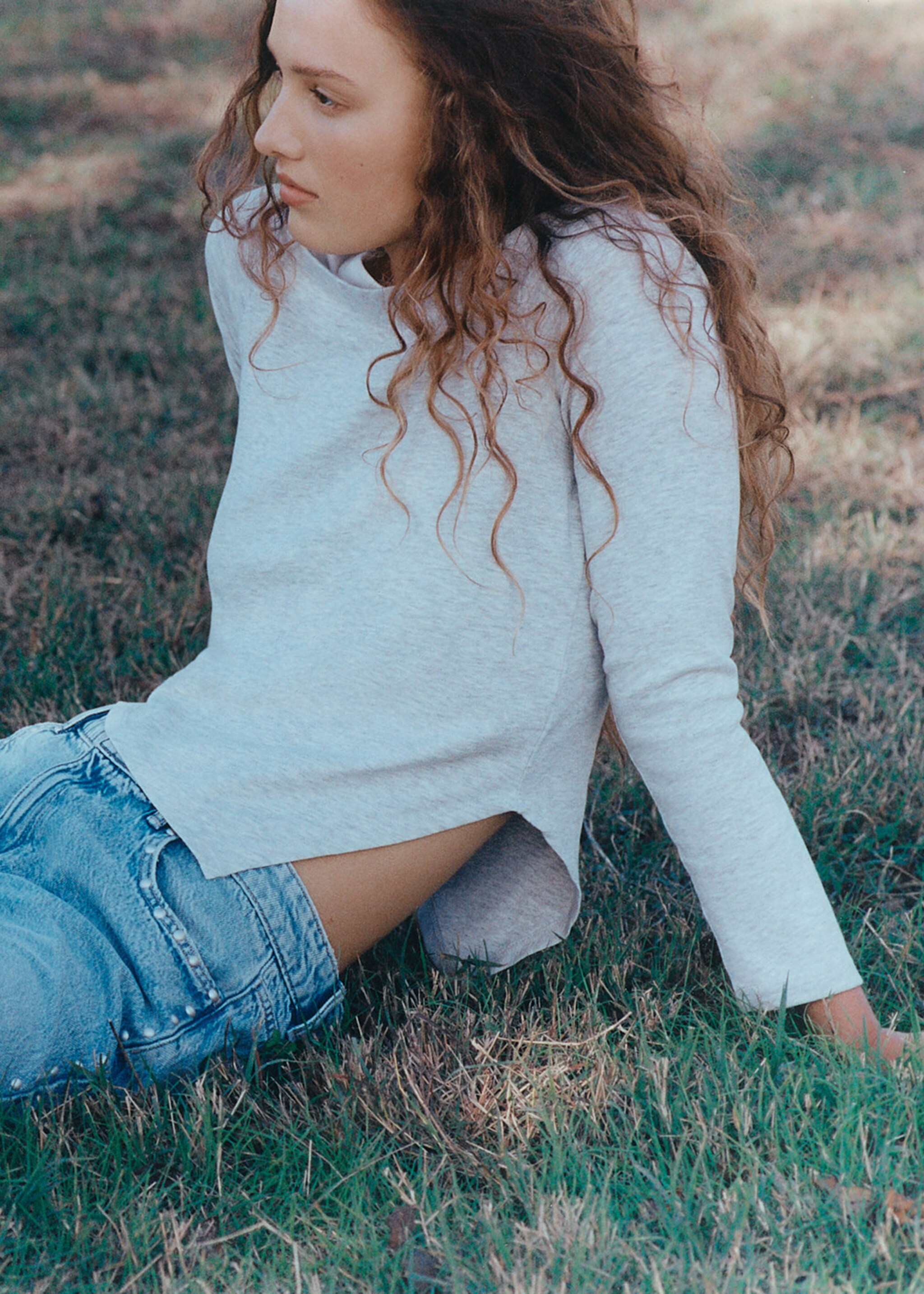 Asymmetrical double-effect t-shirt - Details of the article 5, Medium Heather Grey. Ref: 27001333-00.