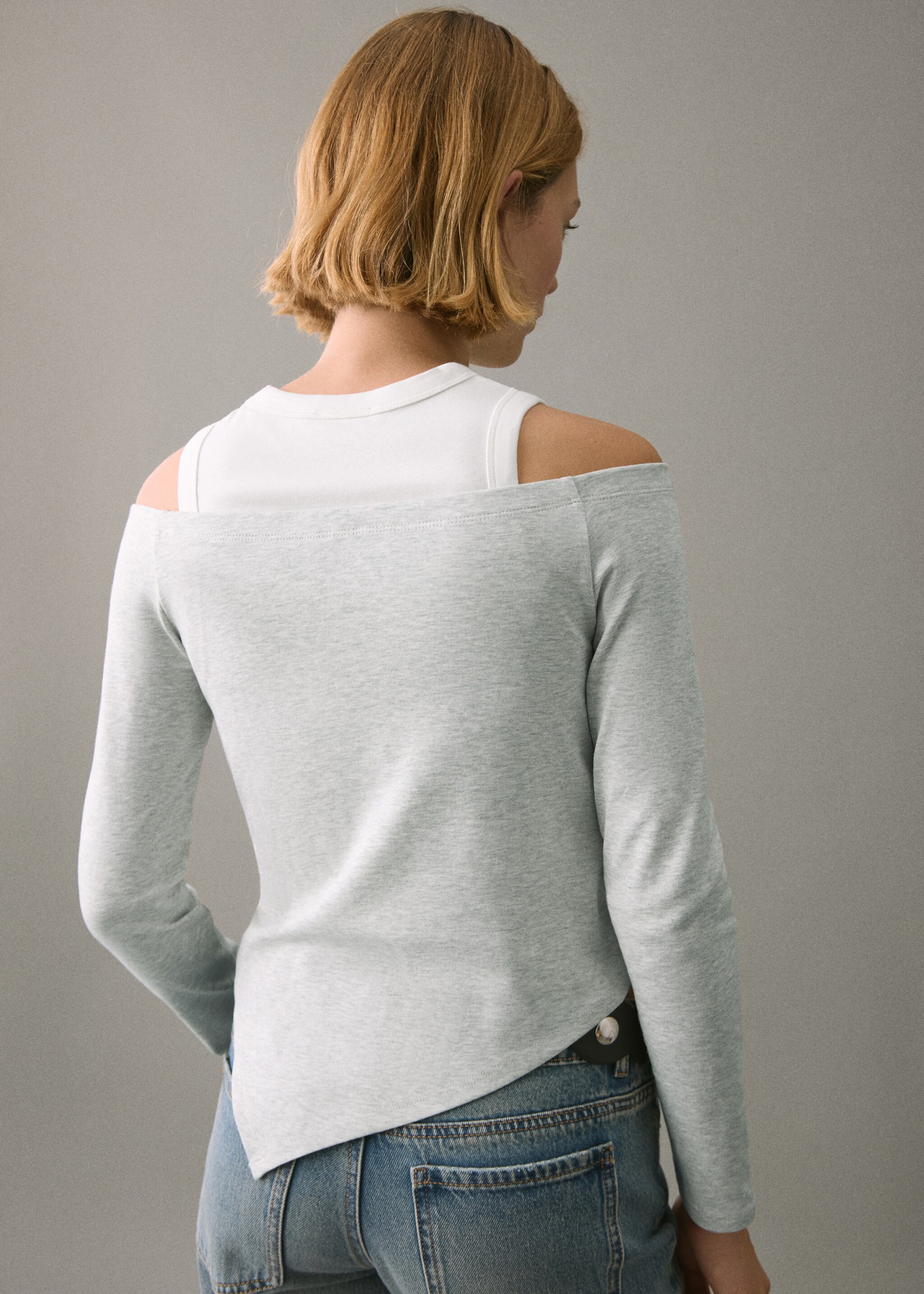 Asymmetrical double-effect t-shirt - Reverse of the article, Medium Heather Grey. Ref: 27001333-00.