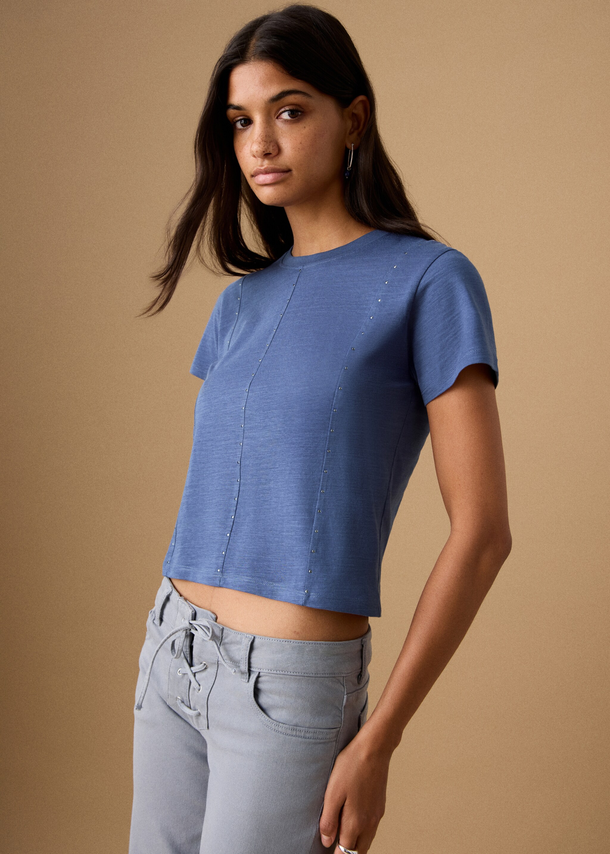 Short studded t-shirt - Medium plane, Blue. Ref: 27001337-00.