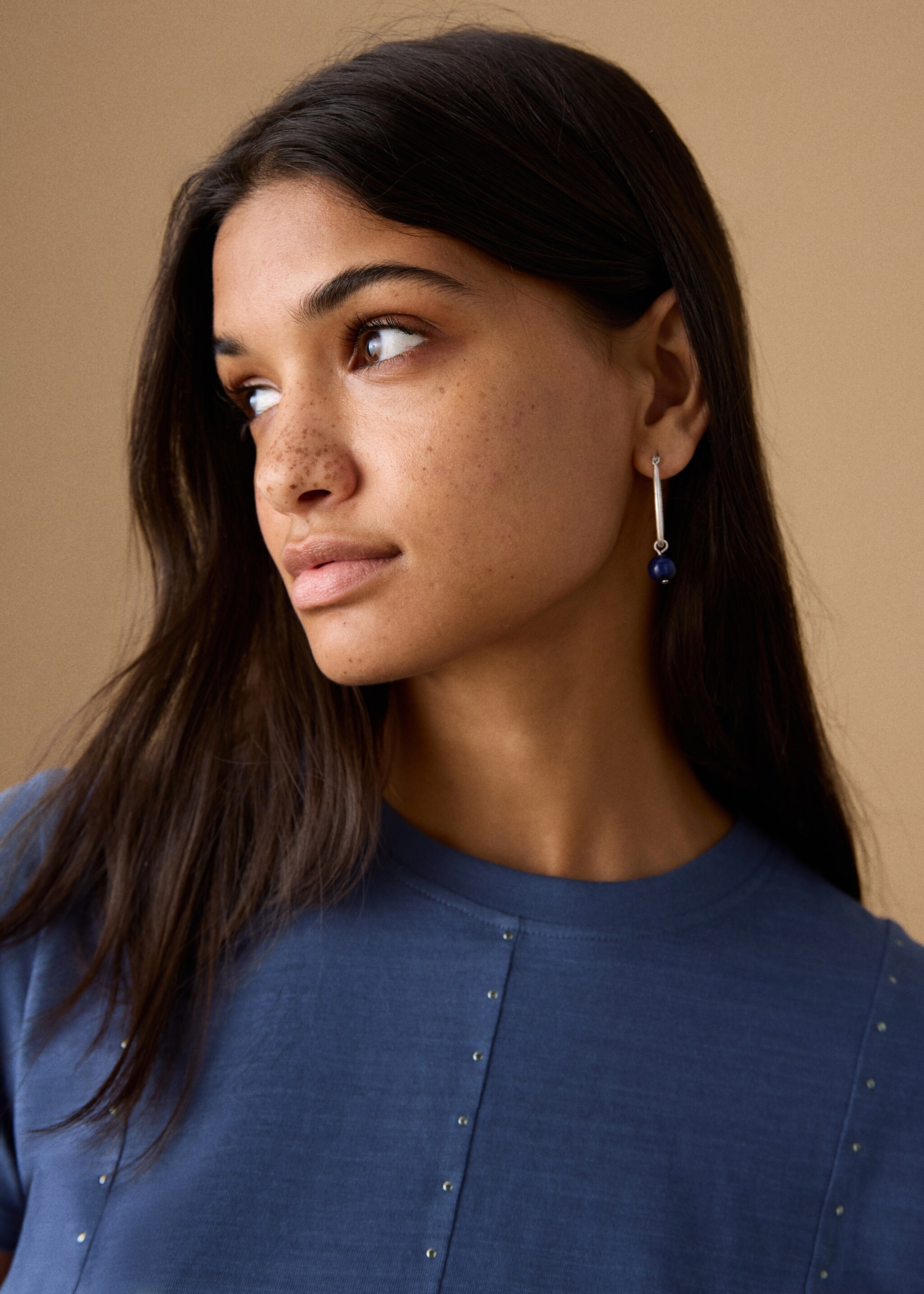 Short studded t-shirt - Details of the article 1, Blue. Ref: 27001337-00.