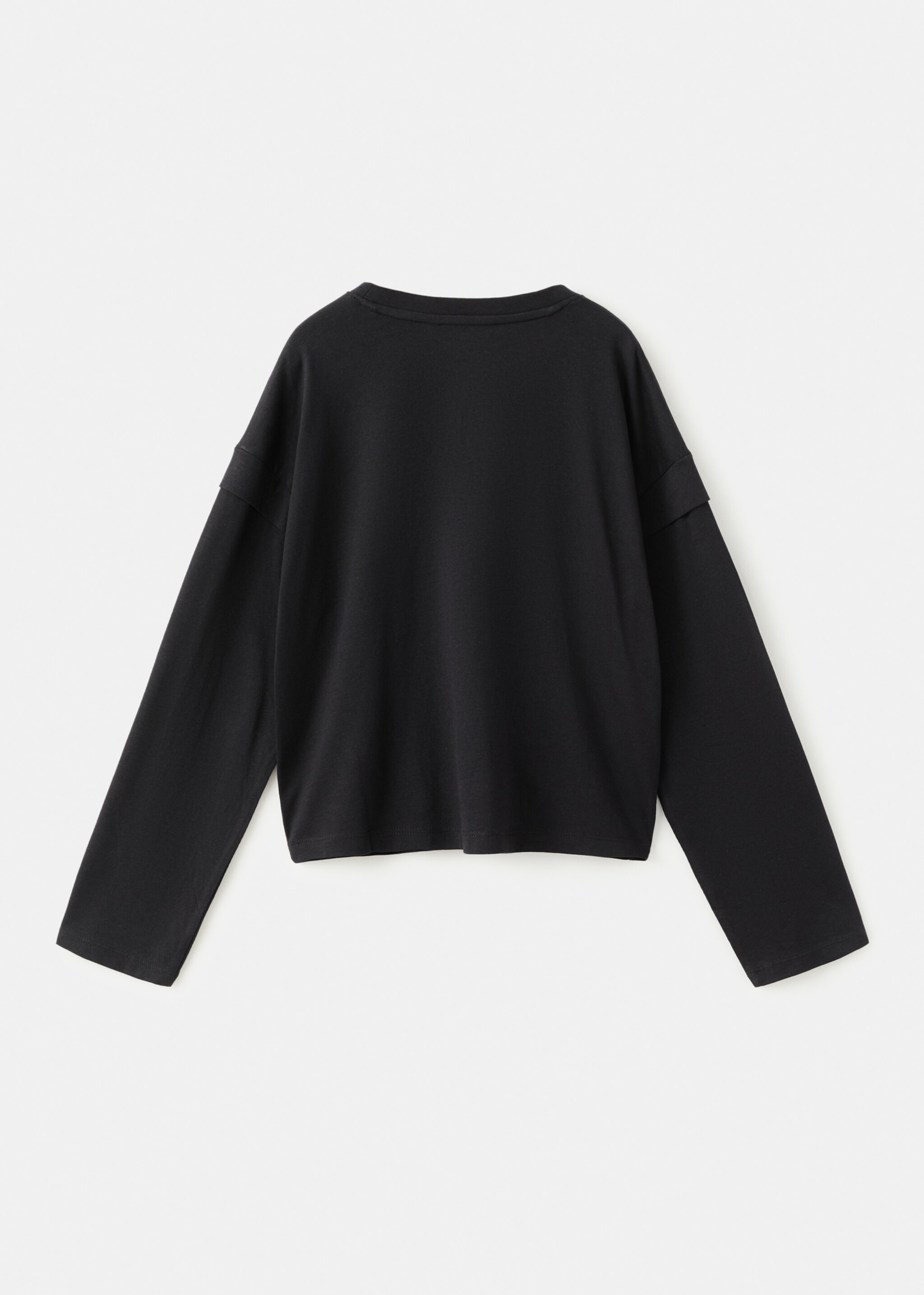 T-shirt met detail op mouw - Achterkant van het artikel, Zwart. Ref: 27001339-00.