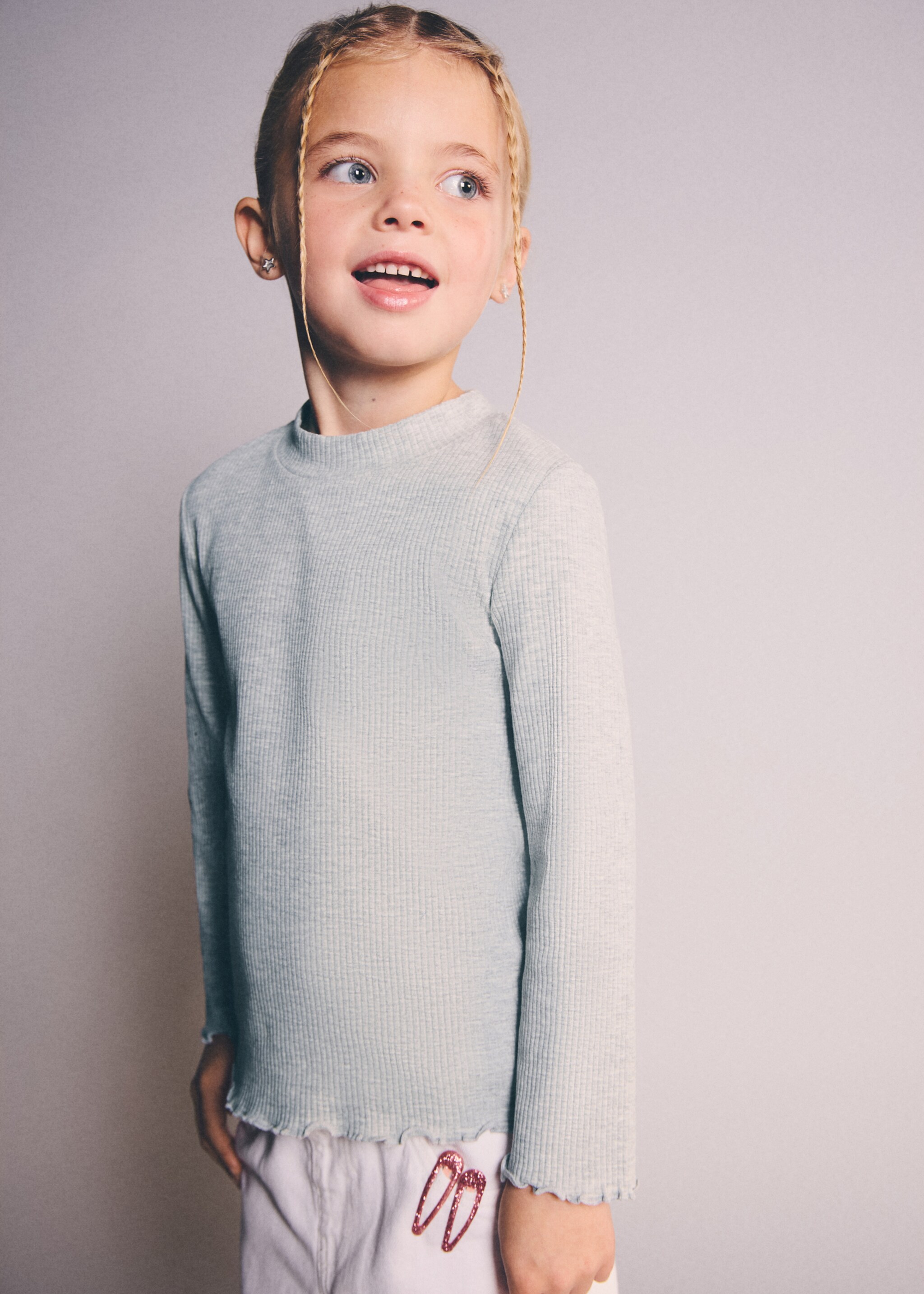 Ribbed long-sleeved t-shirt - Medium plane, Light Heather Grey. Ref: 27001342-00.