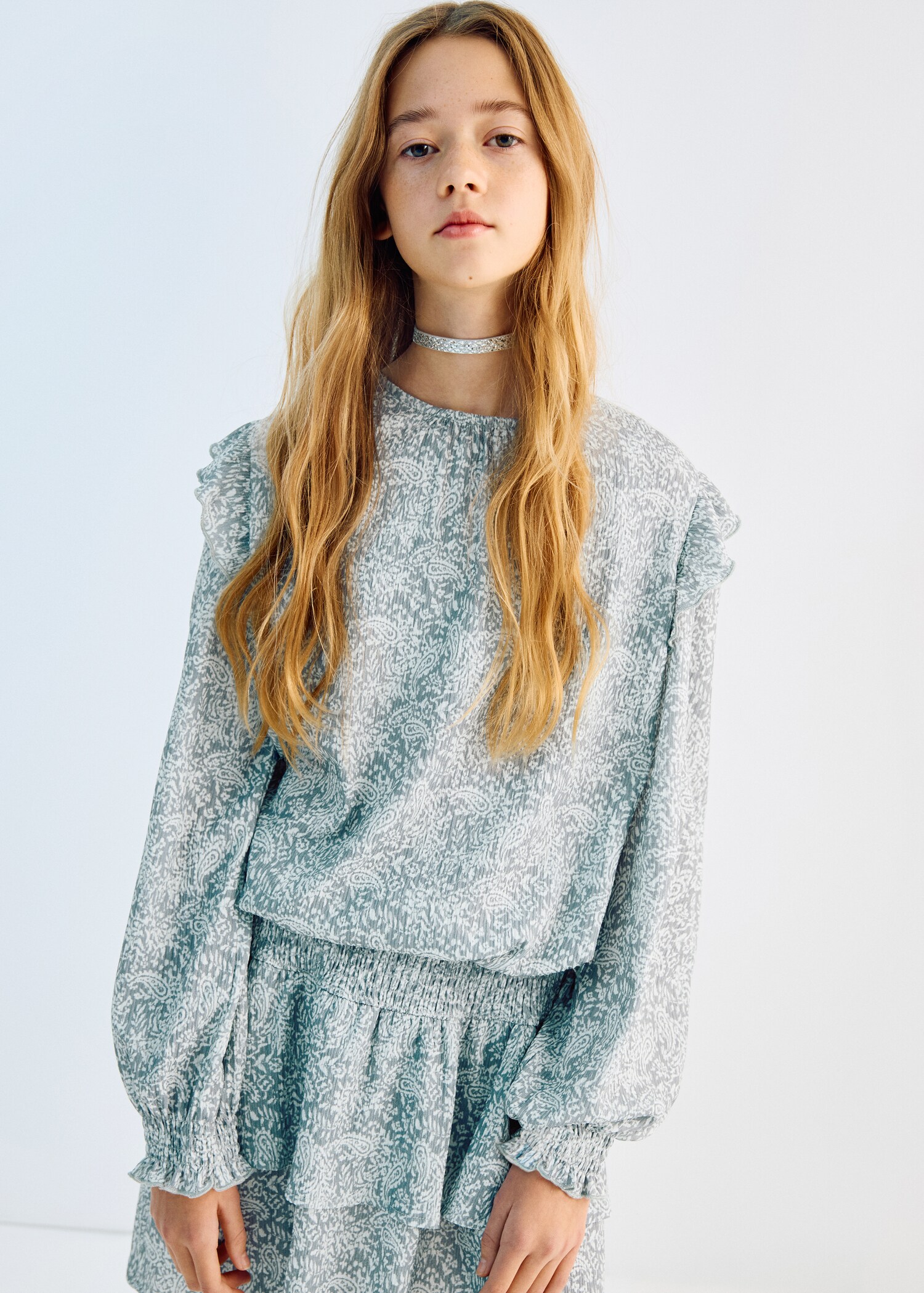 Bedrukt T-shirt met ruches - Middenvlak