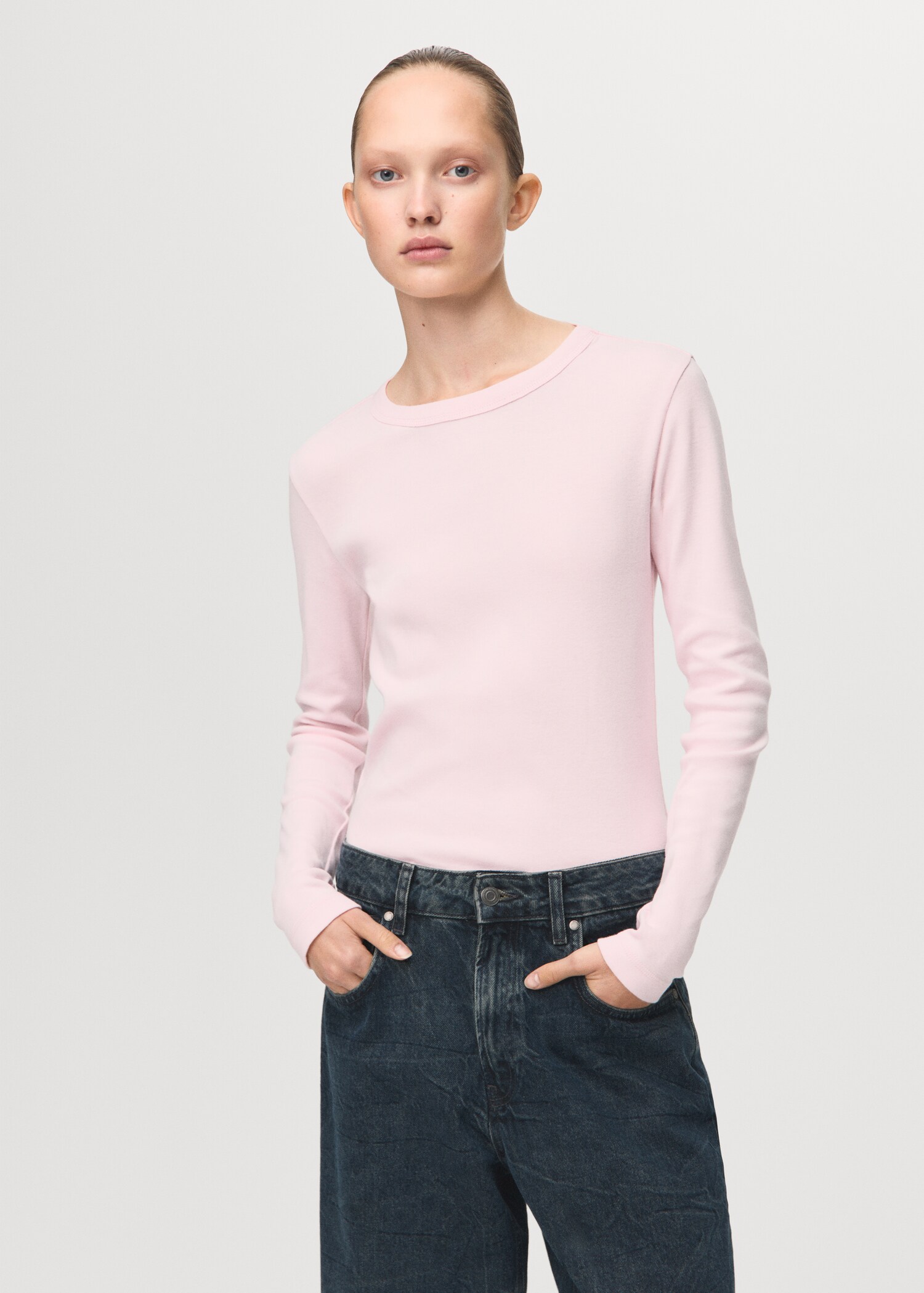 تي شيرت قطني بأكمام طويلة - رؤية وسط