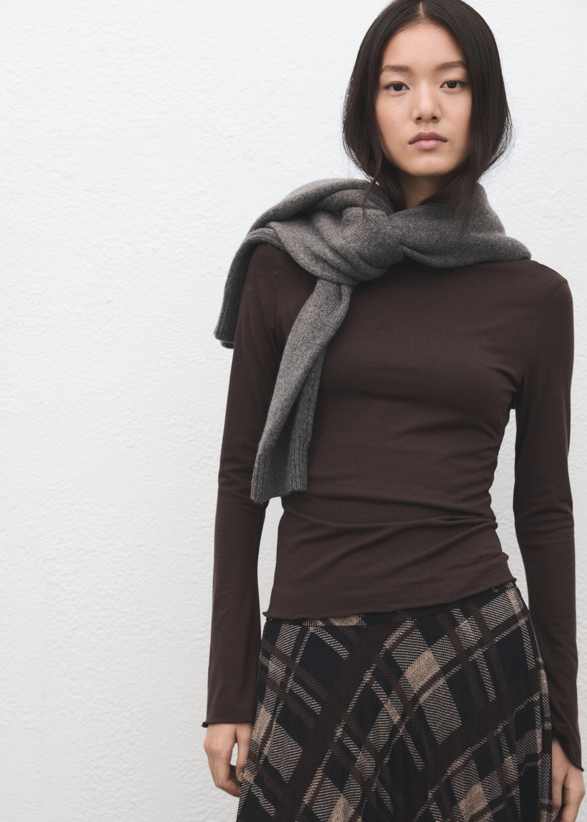 Boat neck t-shirt - Medium plane, Brown. Ref: 27001353-00.