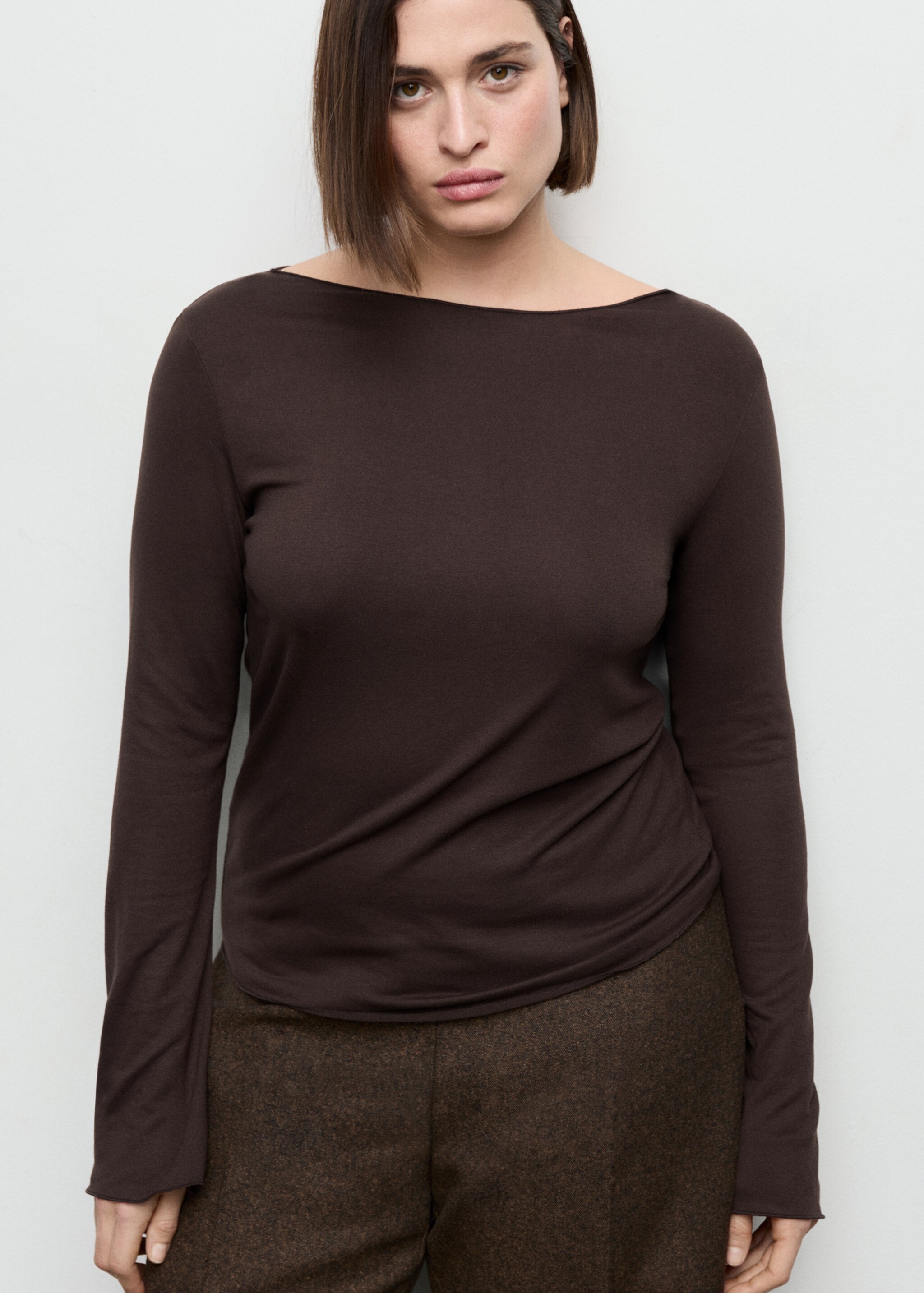 Boat neck t-shirt - Details of the article 5, Brown. Ref: 27001353-00.