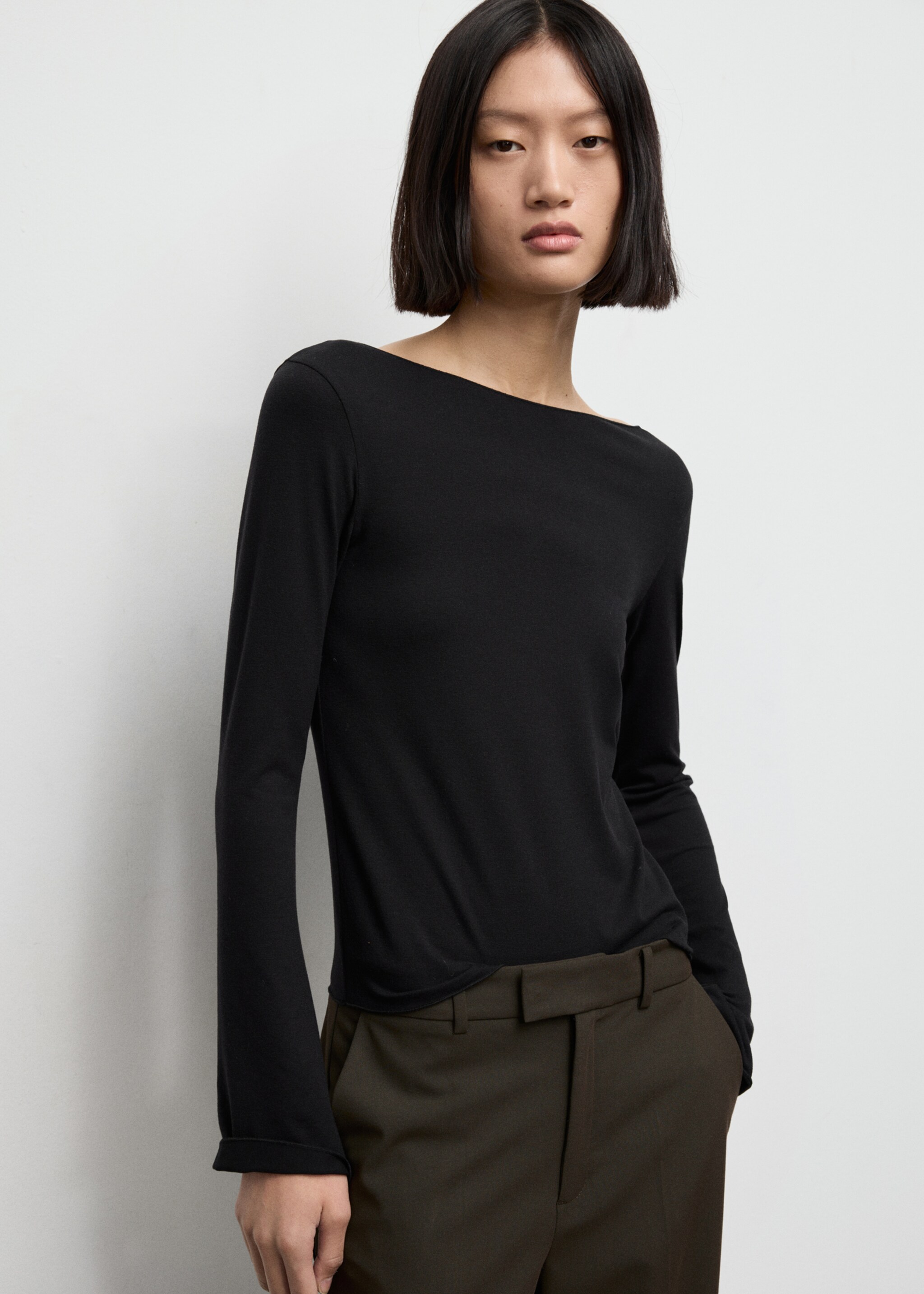 Boat neck t-shirt - Medium plane, Black. Ref: 27001353-00.