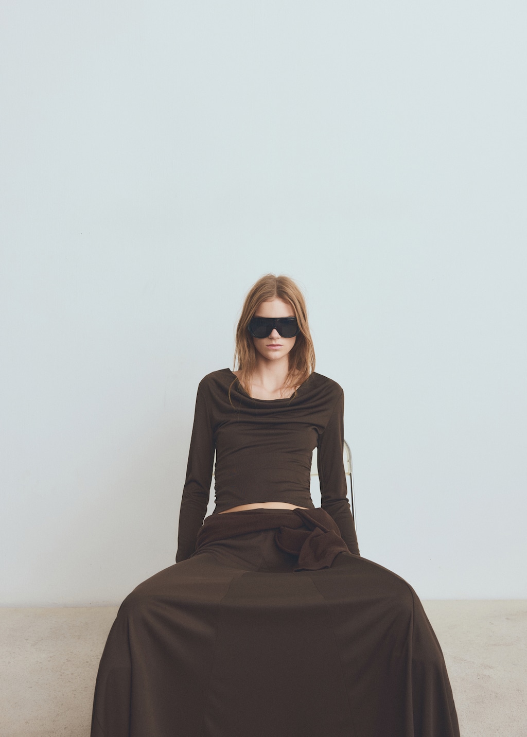 Fitted top with draped neckline