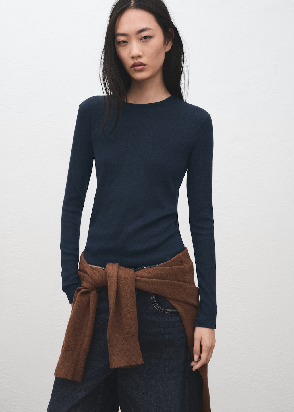 Mango Ribbed long-sleeved t-shirt