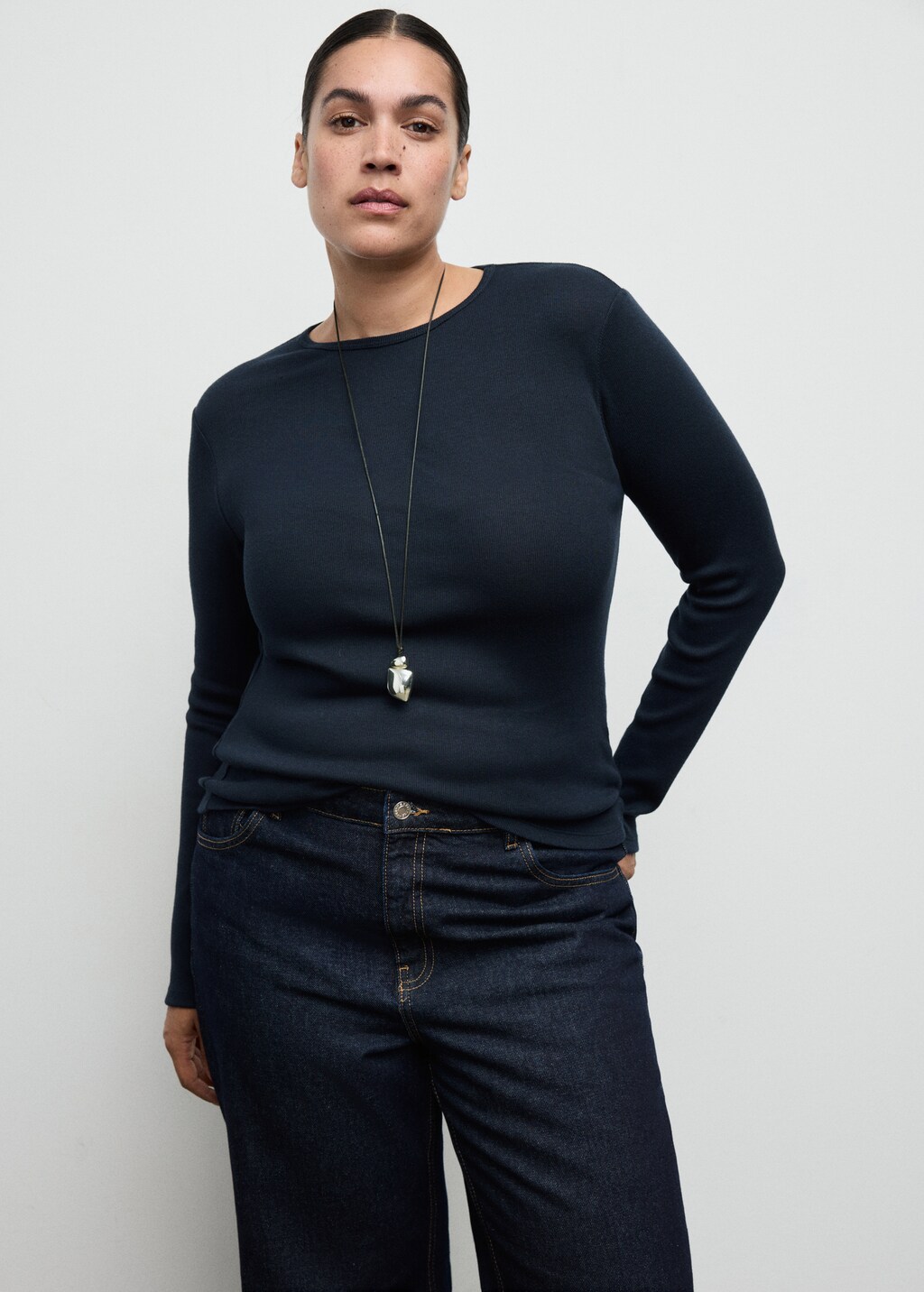 Mango Ribbed long-sleeved t-shirt