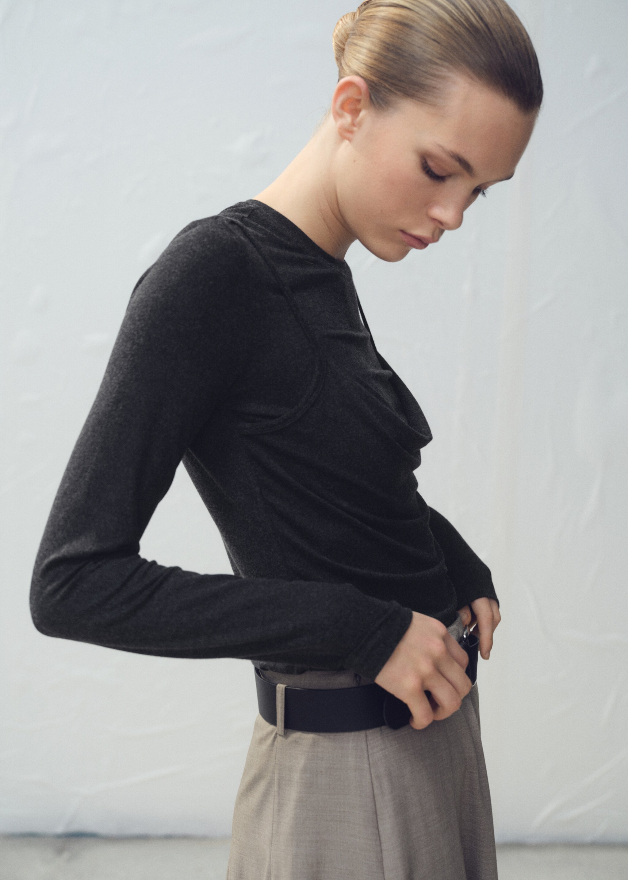 Draped combined t-shirt - Medium plane, Dark Heather Grey. Ref: 27001356-00.