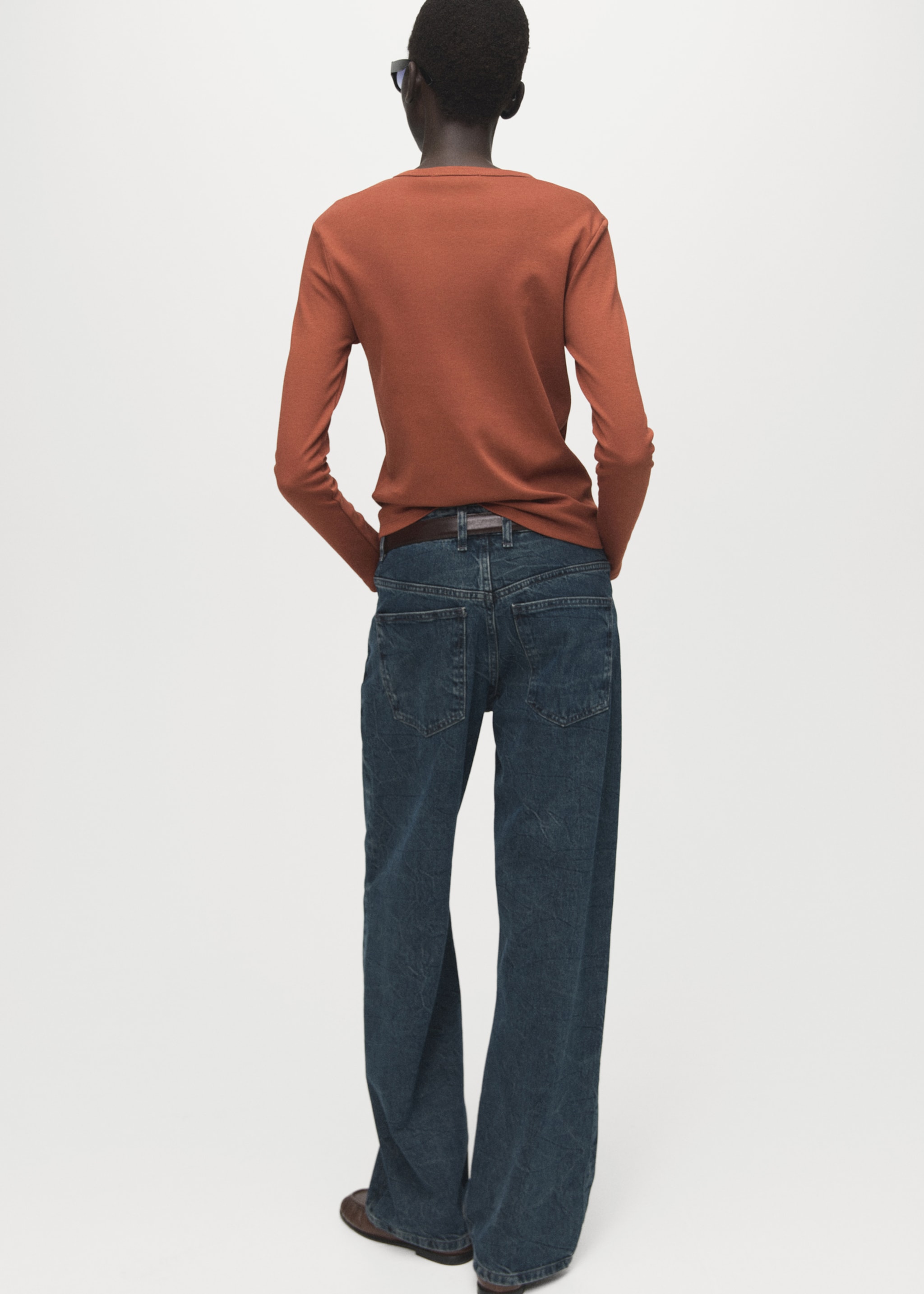 Long sleeve cotton t-shirt - Reverse of the article, Russet. Ref: 27001357-00.