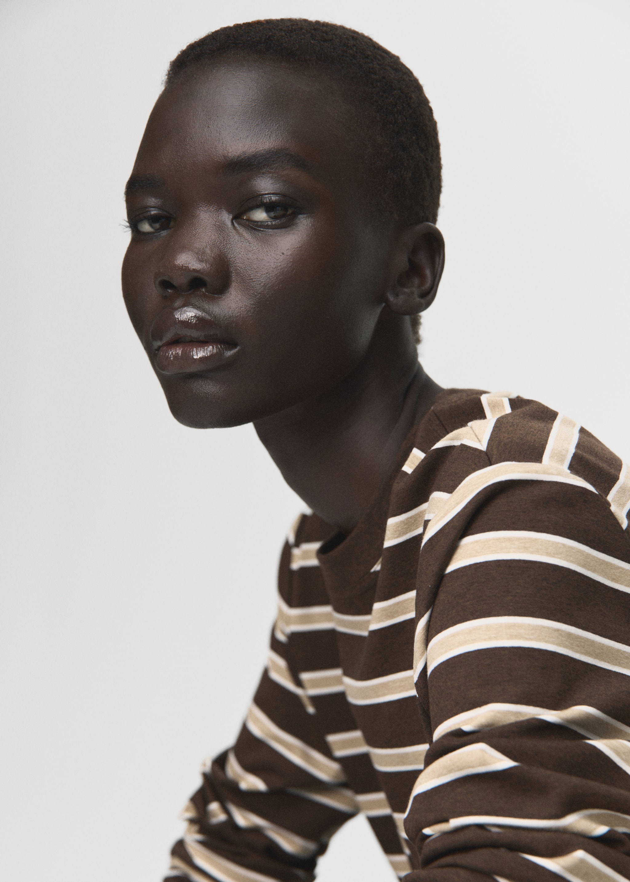 Long-sleeved striped t-shirt - Details of the article 2, Brown. Ref: 27001358-00.