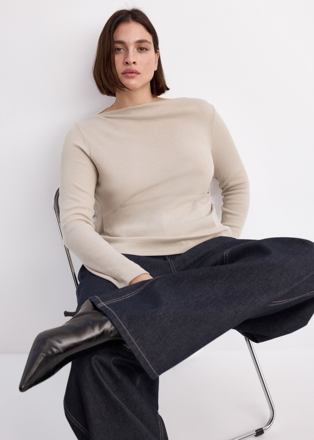 Mango Long-sleeved boat-neck t-shirt thumbnail