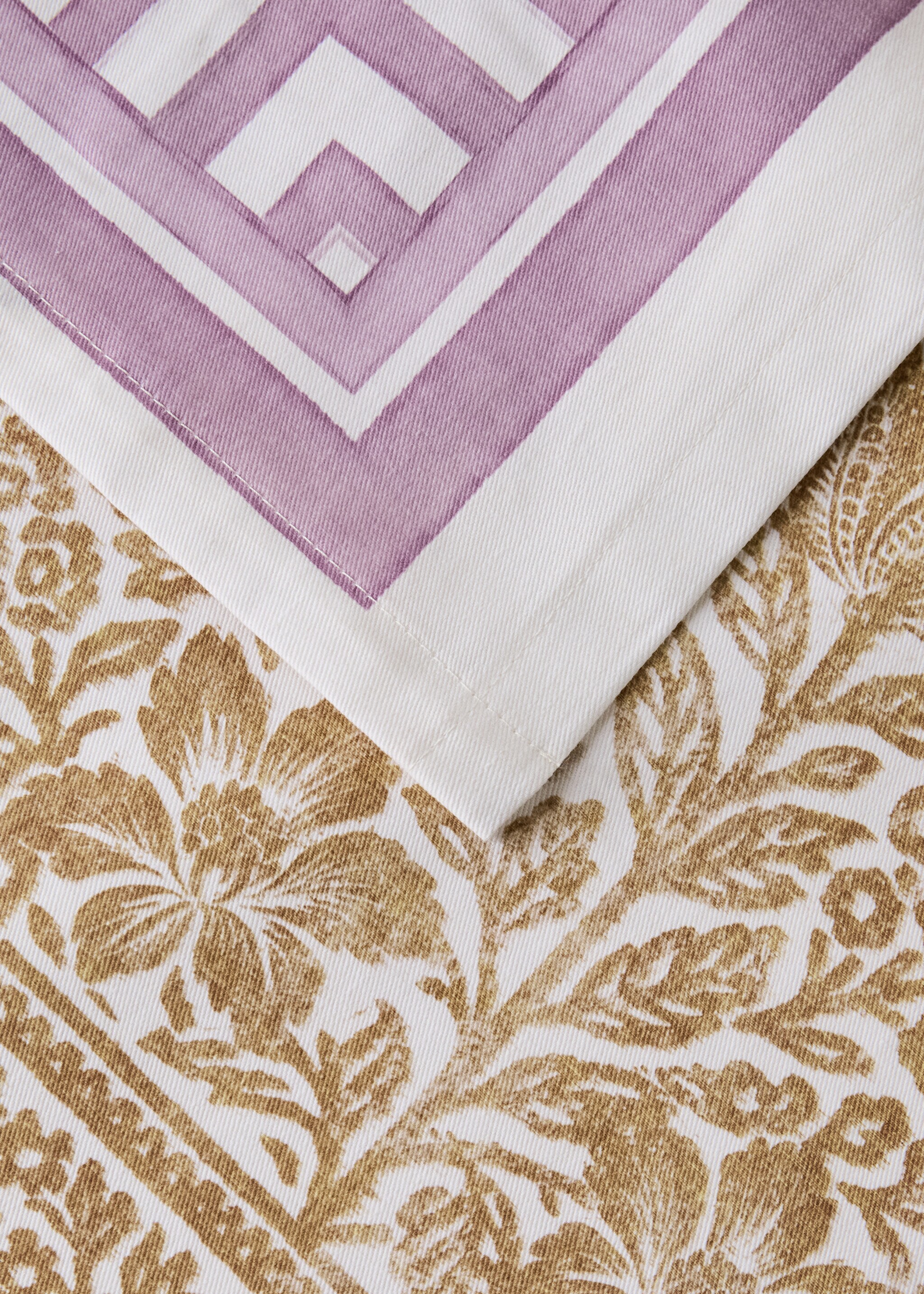 Cotton tablecloth with striped floral patterns for 6 to 8 guests - Details of the article 1, Yellow. Ref: 27001520-00.