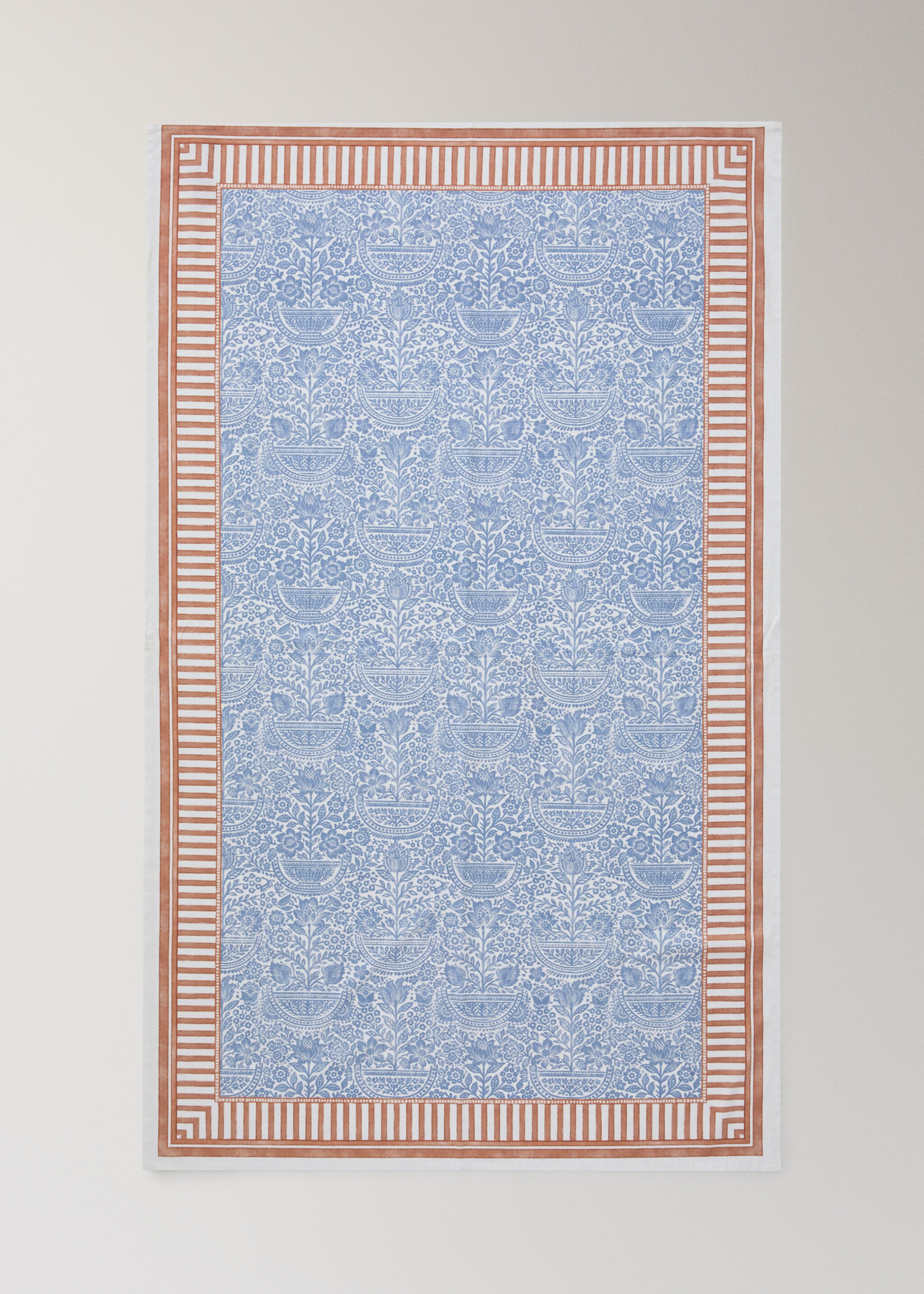 Τραπεζομάντηλο από βαμβάκι με ρίγες και λουλουδάτα μοτίβα για 6 έως 8 άτομα - Λεπτομέρεια του προϊόντος 4, Μπλε. Ref: 27001520-00.