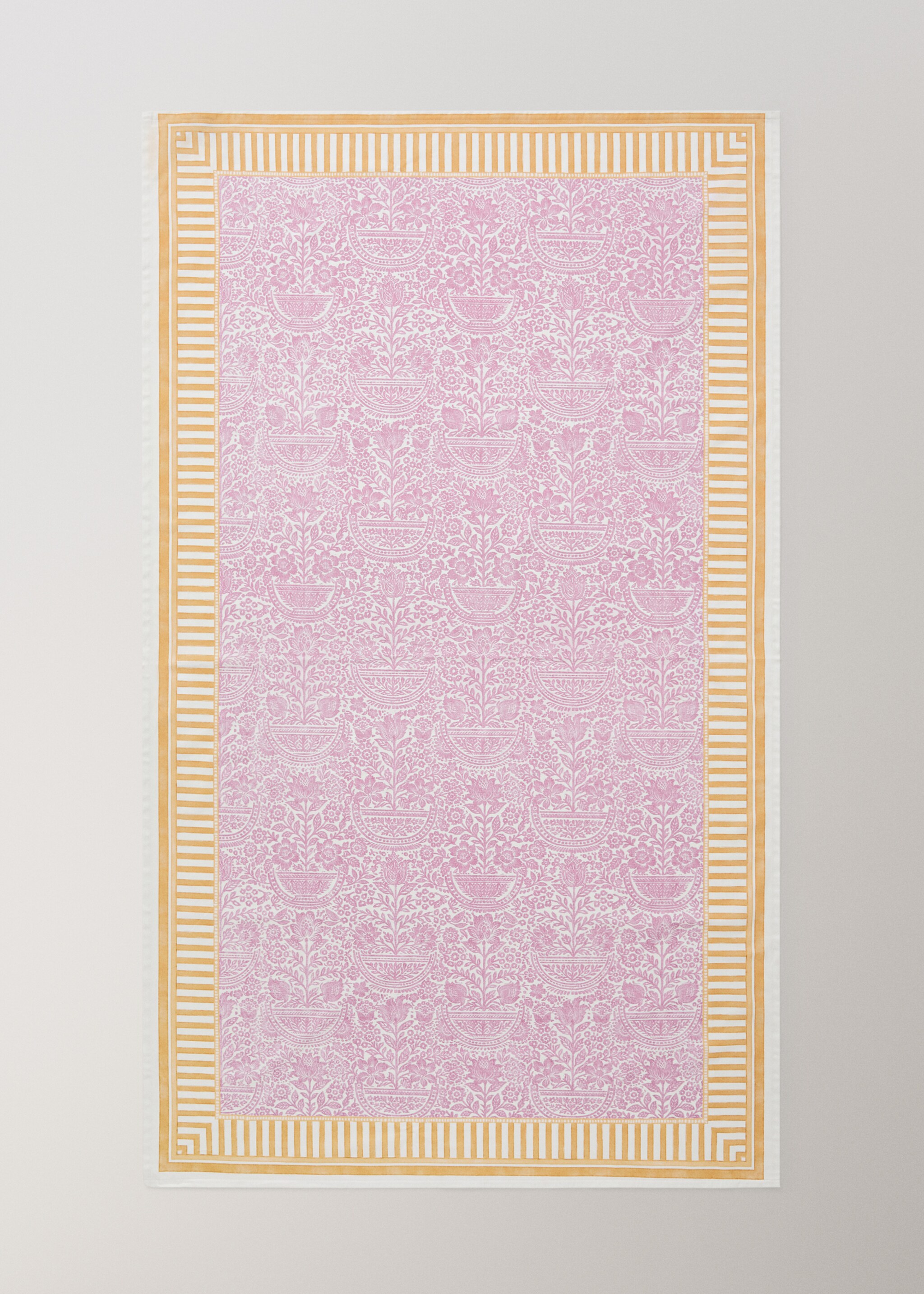 Τραπεζομάντηλο από βαμβάκι με ρίγες και λουλουδάτα μοτίβα για 6 έως 8 άτομα - Λεπτομέρεια του προϊόντος 3, Ροζ. Ref: 27001520-00.