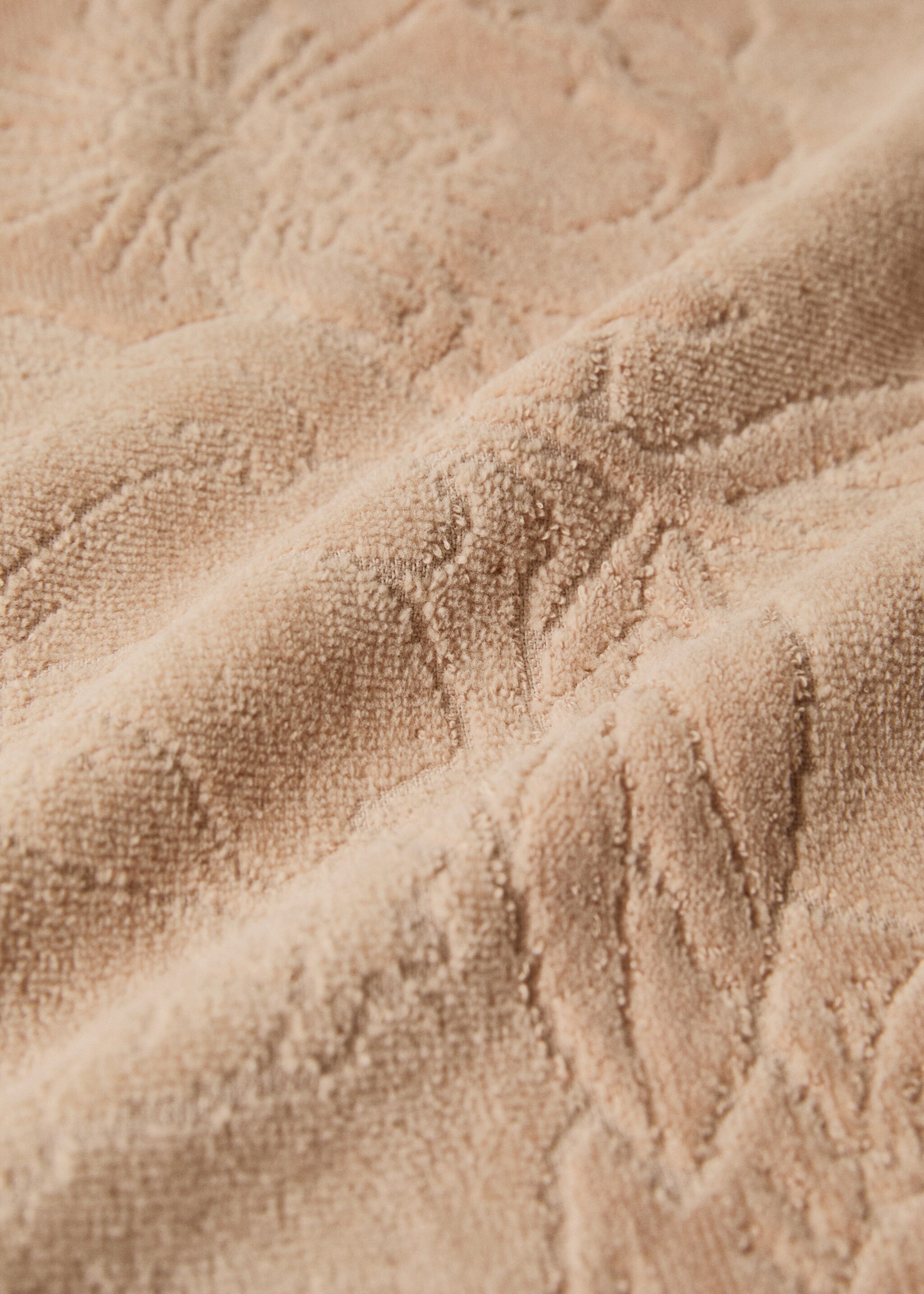 Cotton jacquard washbasin towel with lace trim - Details of the article 1, Ochre. Ref: 27001559-00.