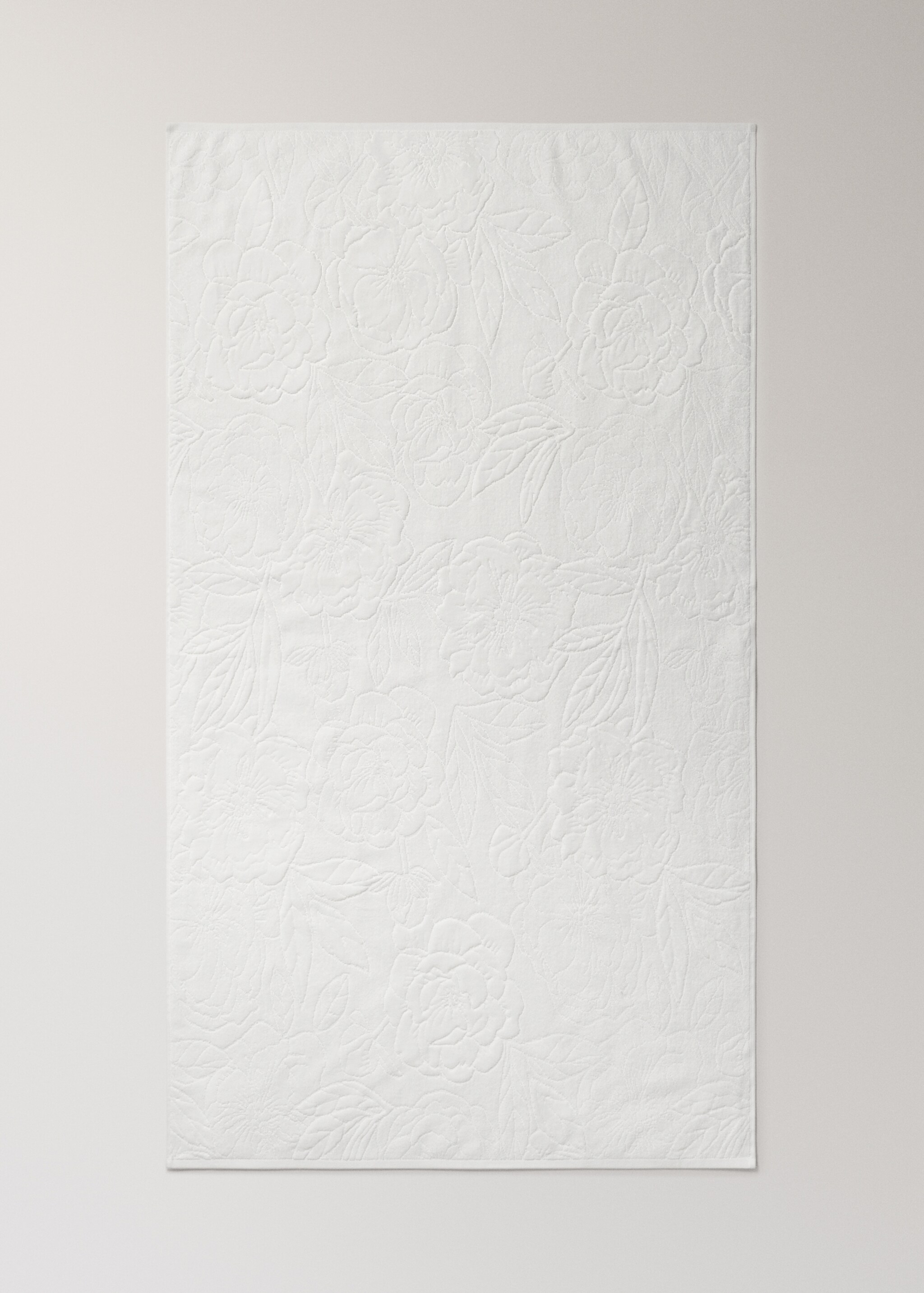 Cotton jacquard bath towel with lace edge - Details of the article 3, Off White. Ref: 27001560-00.