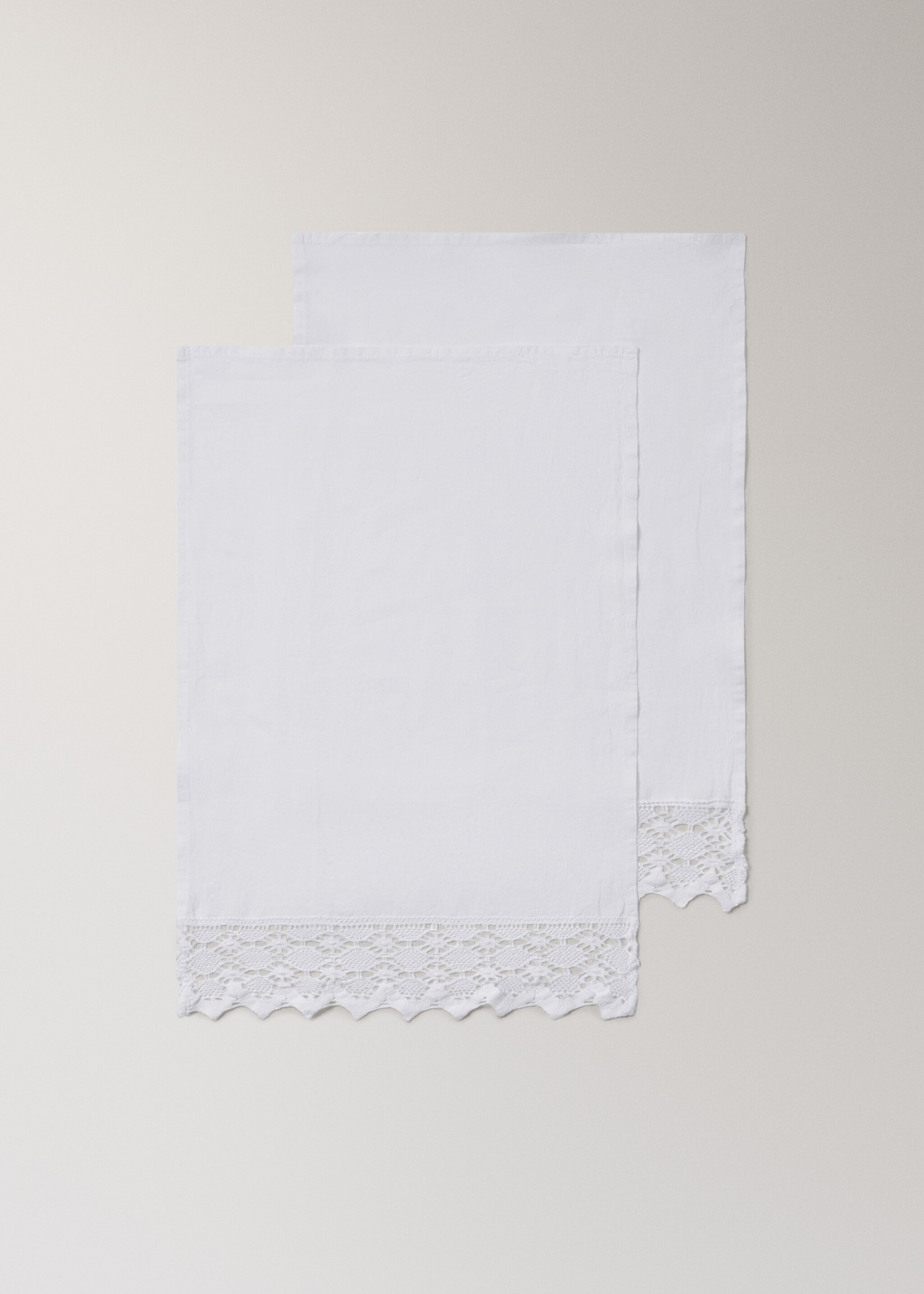 Linnen handdoek met kanten afwerking - Detail van het artikel 1, Wit. Ref: 27001570-00.