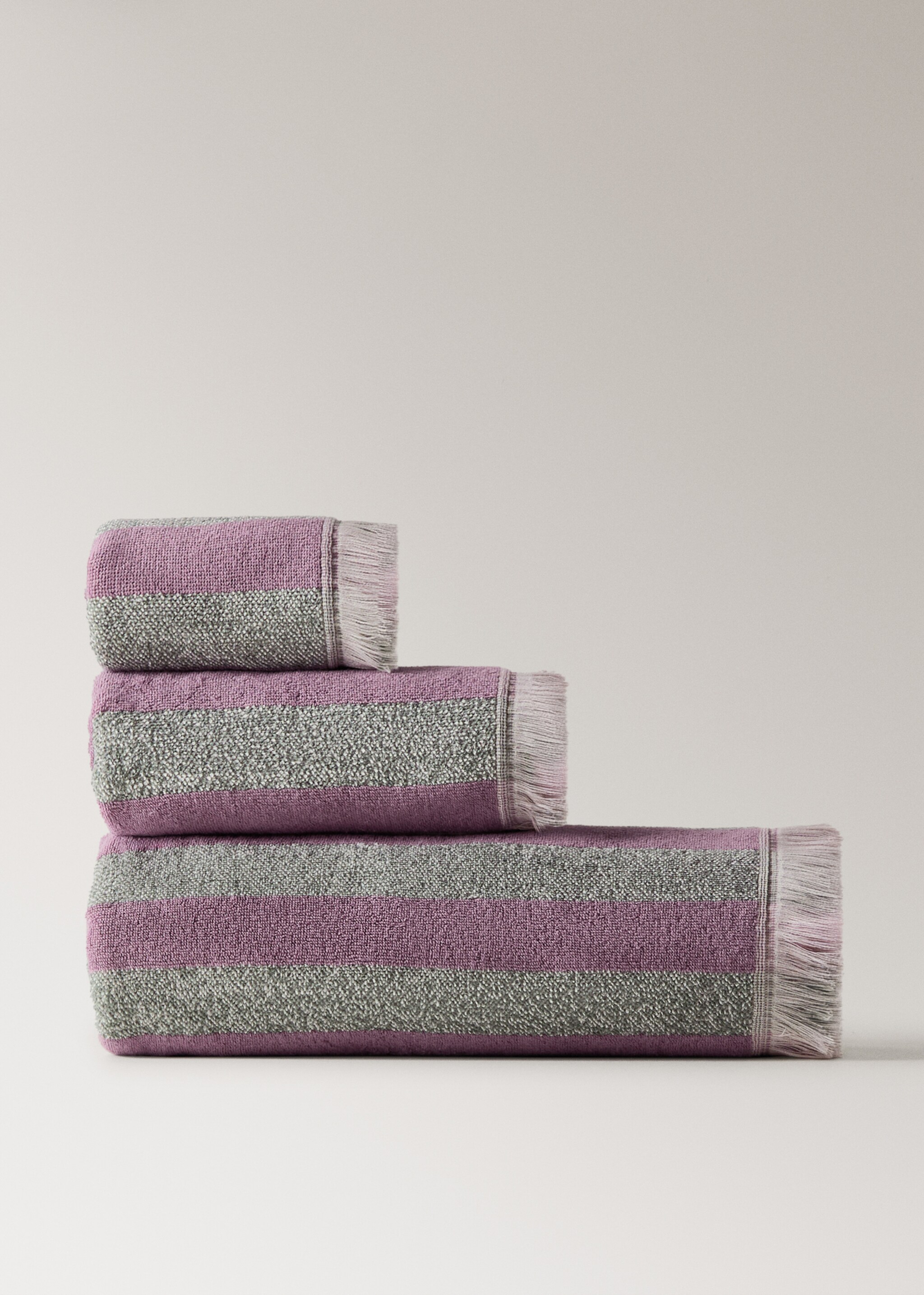 Colored striped cotton hand towel with fringe - Article without model, Blue. Ref: 27001577-00.