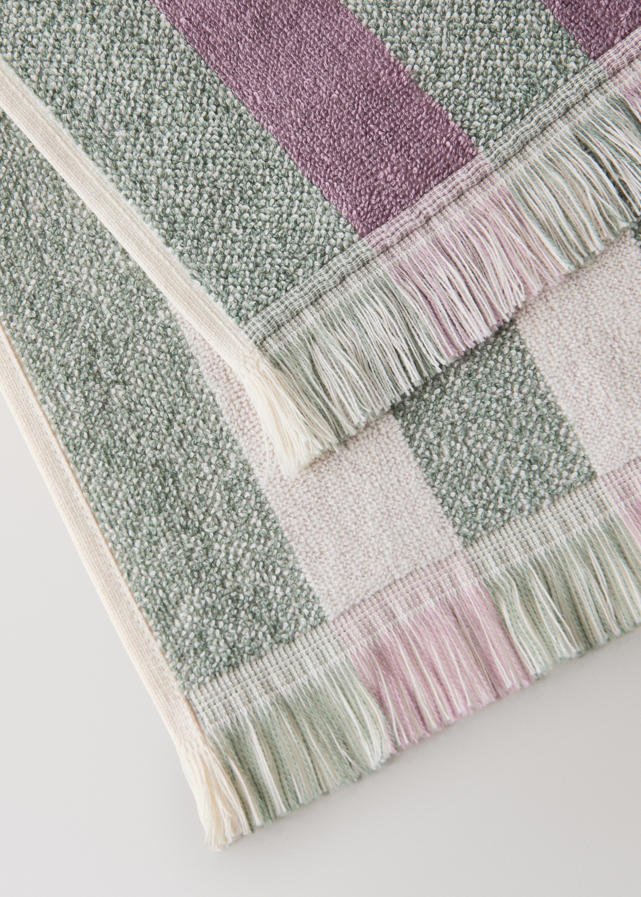 Colored striped cotton hand towel with fringe - Details of the article 2, Blue. Ref: 27001577-00.