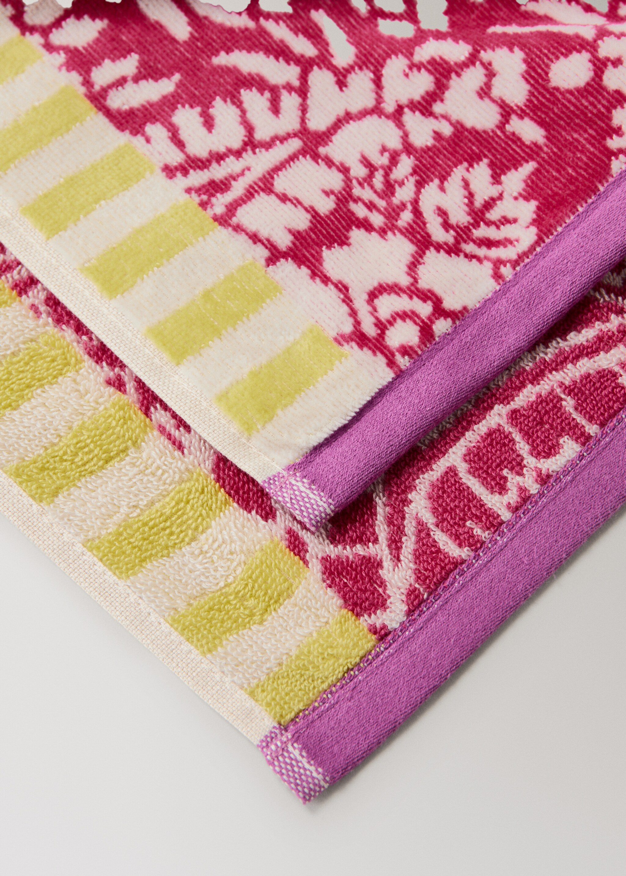 Πετσέτα χεριών από βαμβάκι ζακάρ πολύχρωμη - Λεπτομέρεια του προϊόντος 2, Ροζ. Ref: 27001611-00.