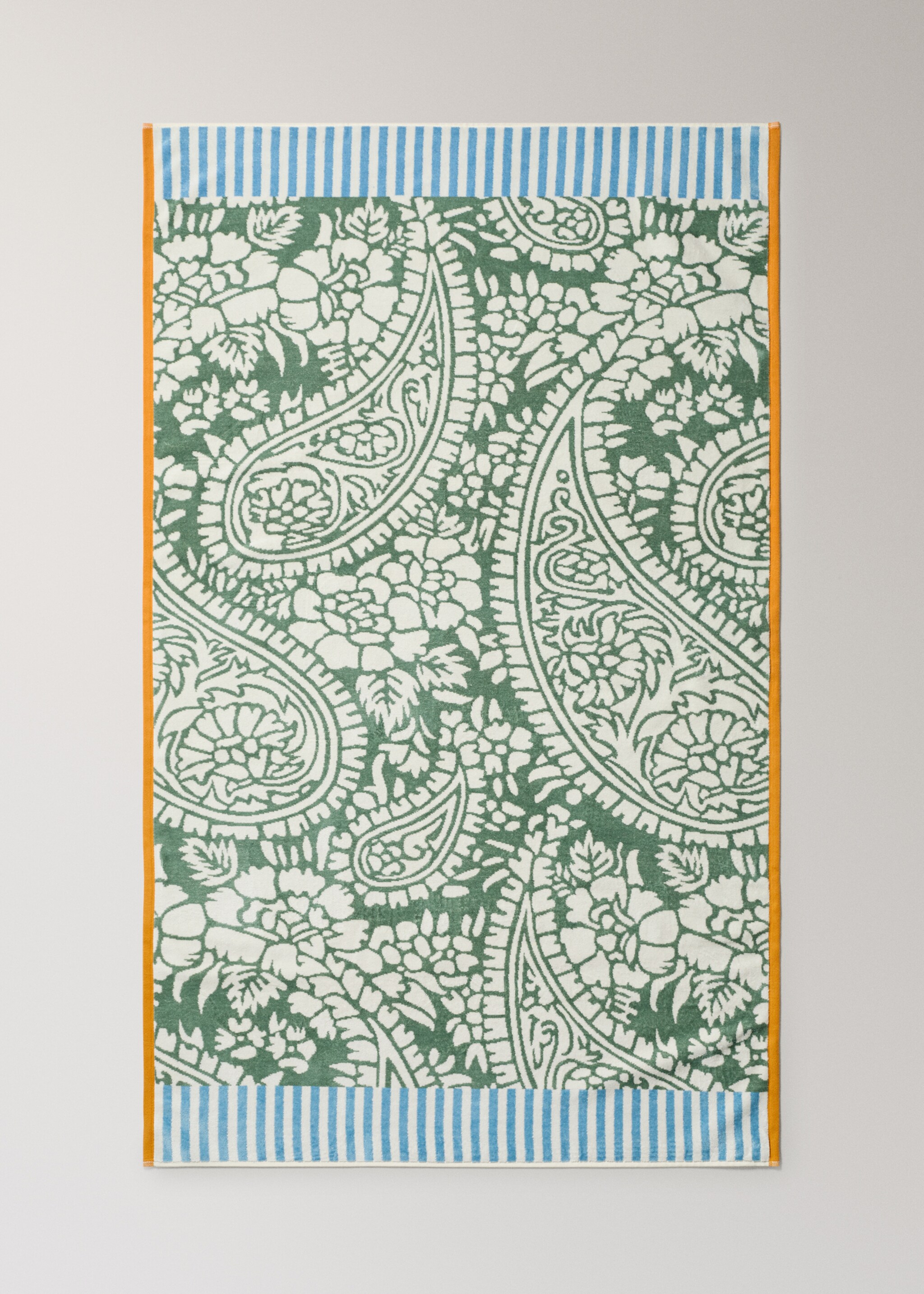 Multicoloured jacquard cotton terry bath towel - Details of the article 3, Emerald Green. Ref: 27001612-00.