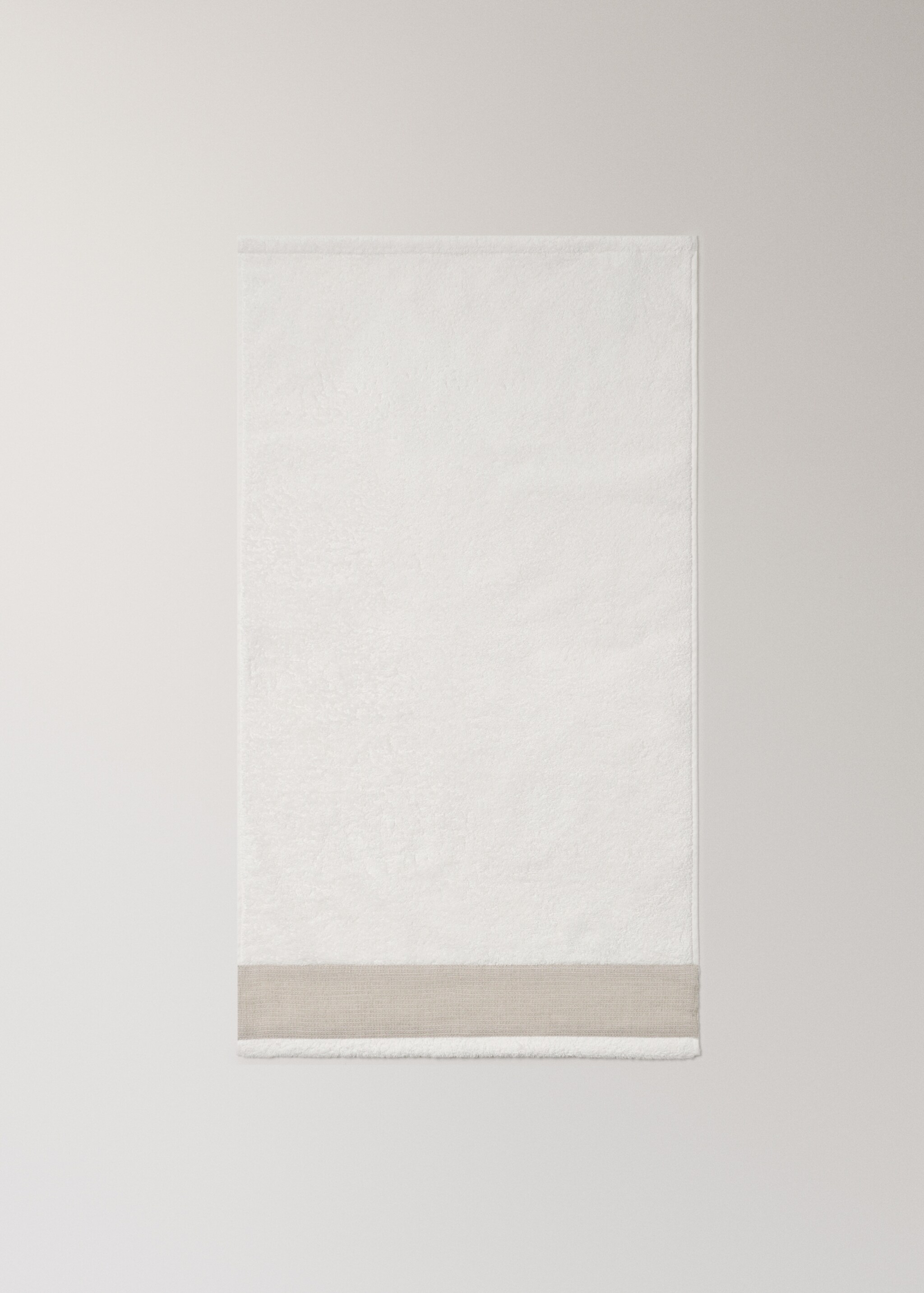 Cotton terry hand towel with linen edging - Details of the article 3, White. Ref: 27001617-00.