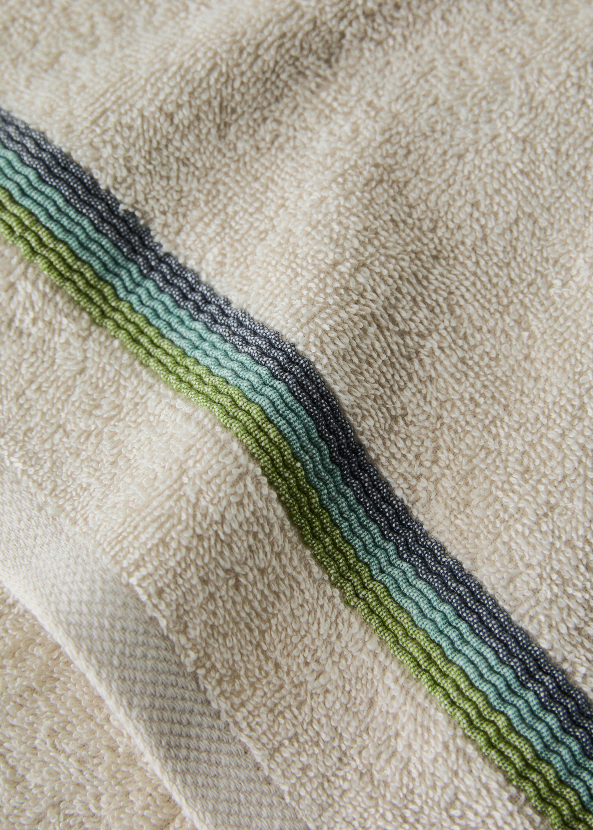 Hand towel with striped trim - Details of the article 1, Aqua Green. Ref: 27001619-00.