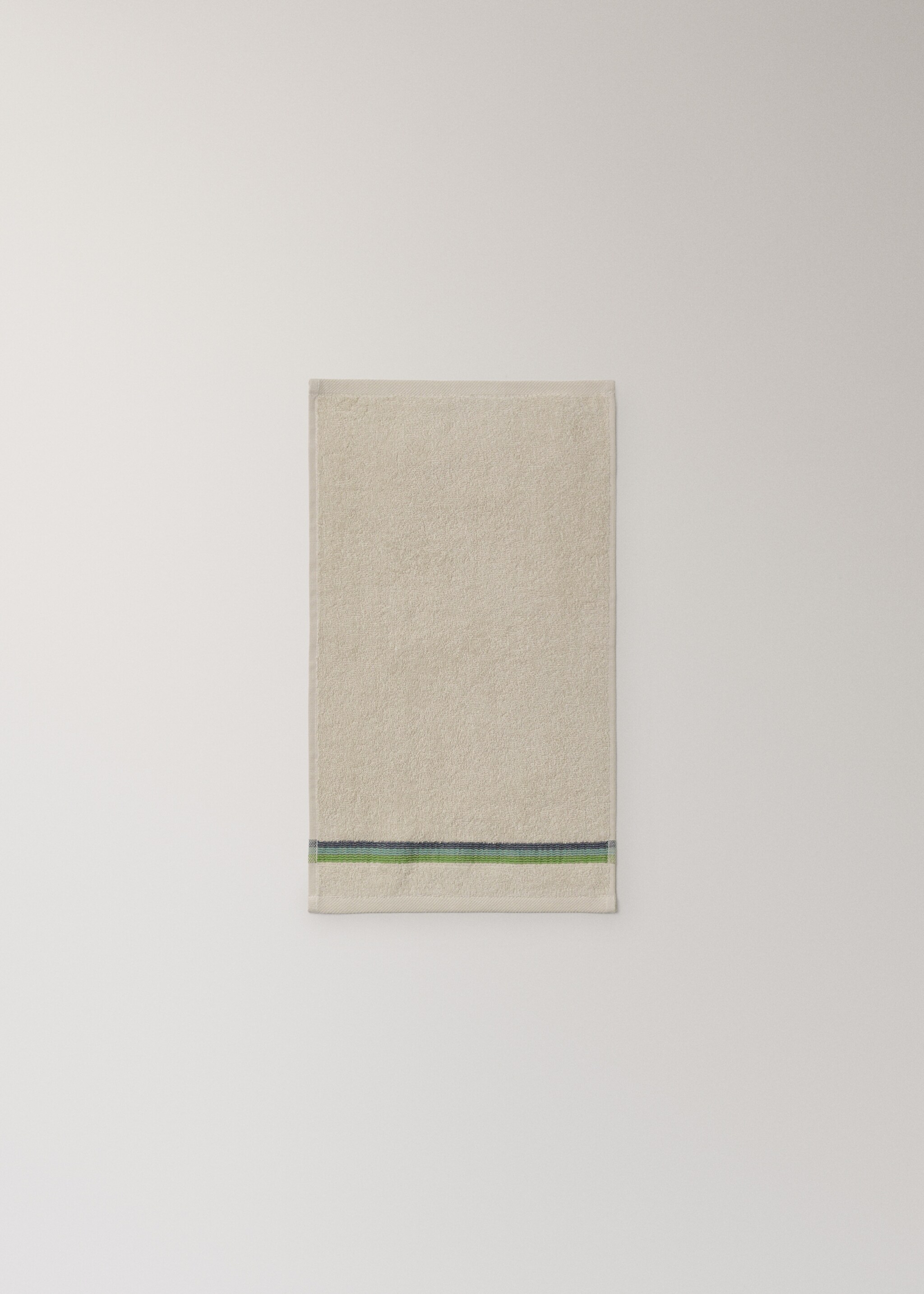 Hand towel with striped trim - Details of the article 3, Aqua Green. Ref: 27001619-00.