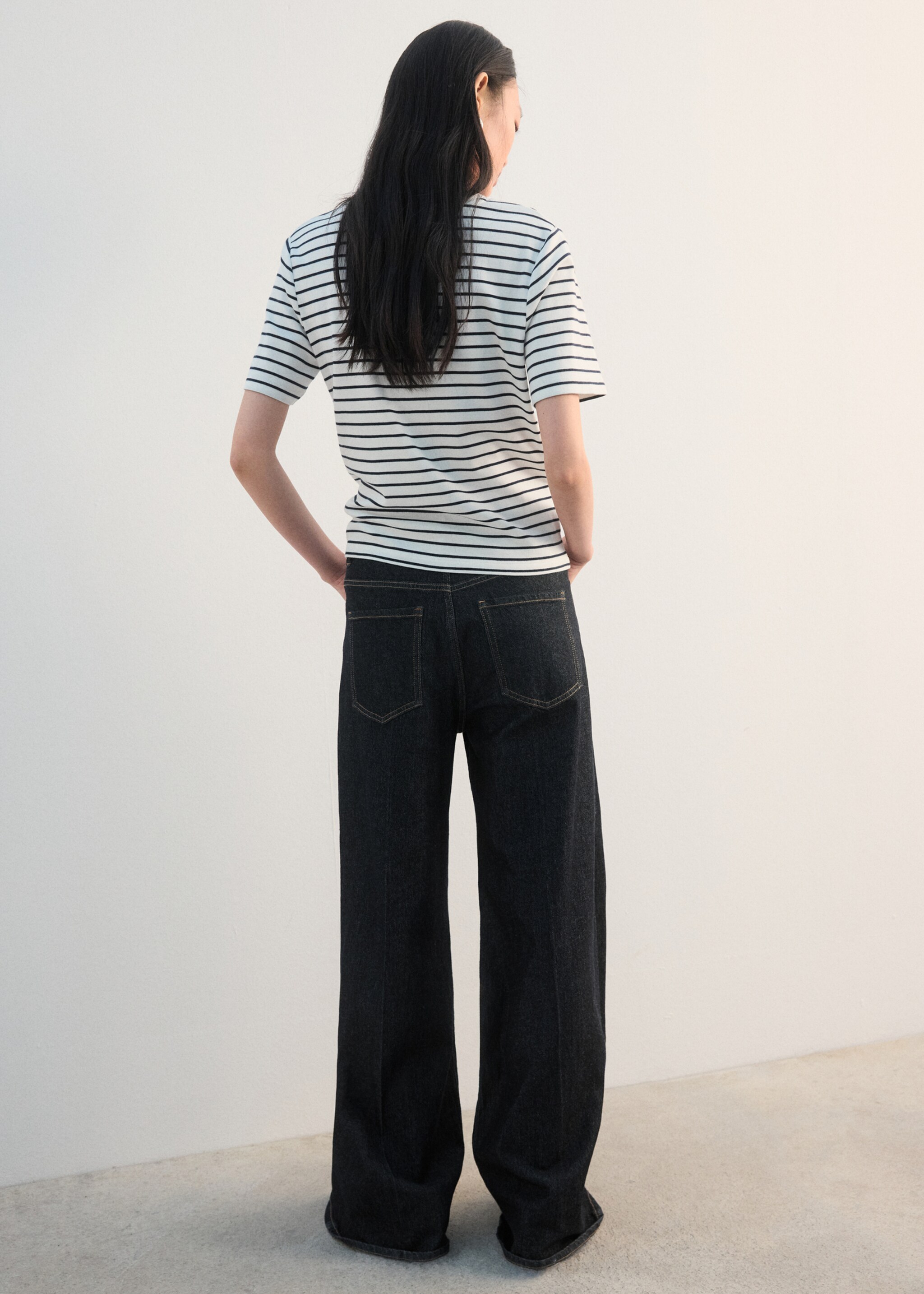 Camisa rayas detalles bordados - Reverso del artículo, Azul marino. Ref: 27002543-00.