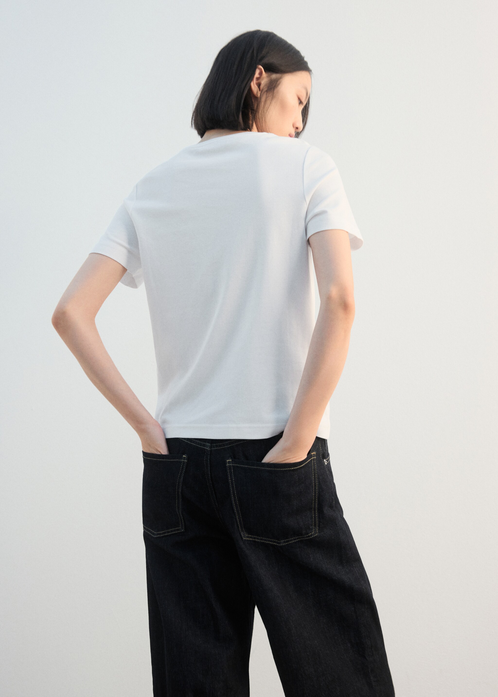 Samarreta cotó detall frunzit - Revers de l'article, Blanc. Ref: 27002544-00.